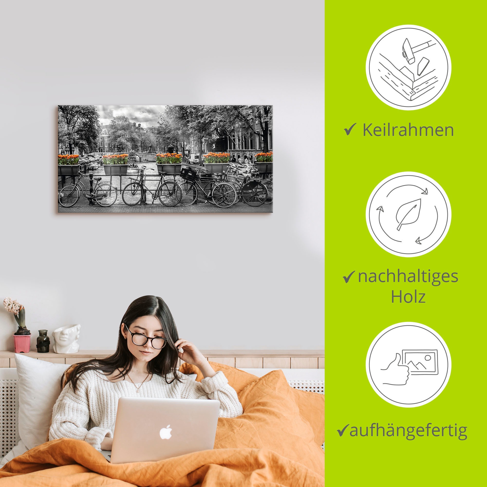 Artland Wandbild »Amsterdam Herengracht I«, Fahrräder, (1 St.), als Leinwandbild, Poster, Wandaufkleber in verschied. Größen