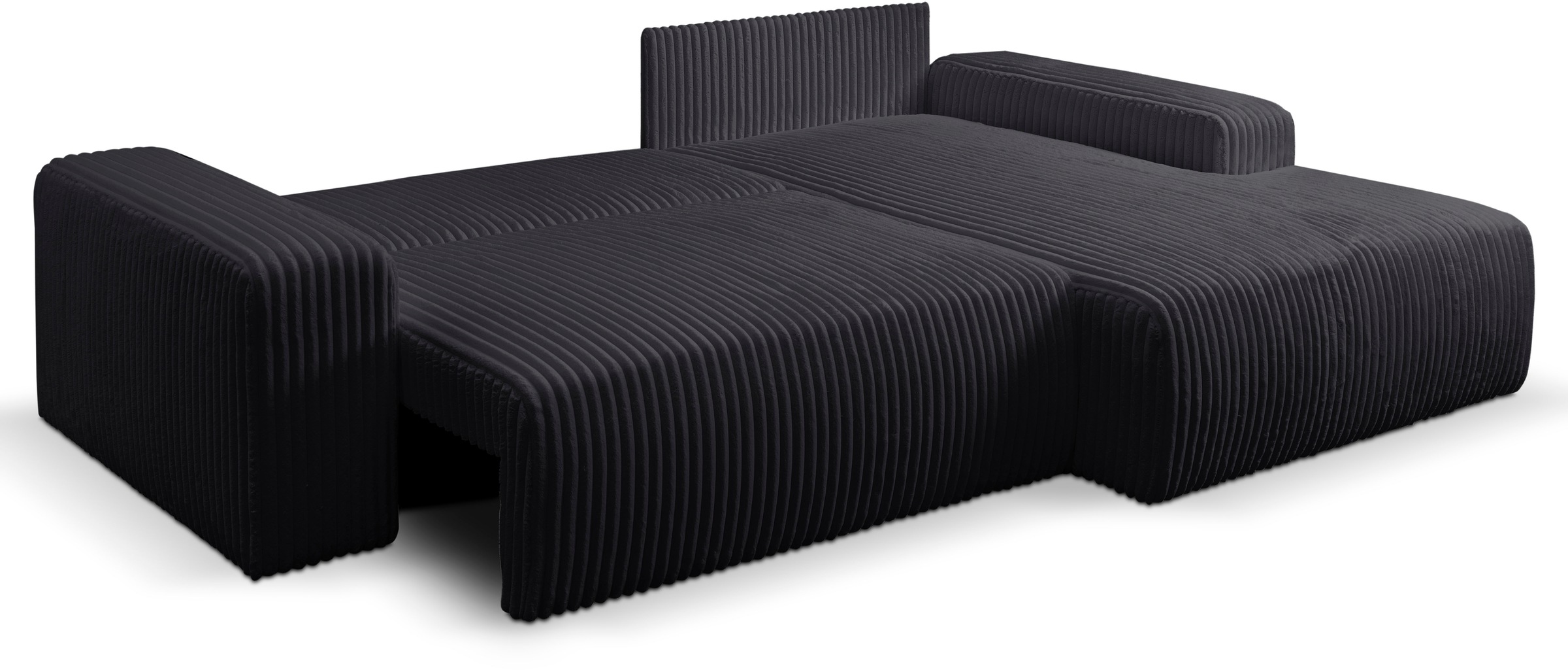 WERK2 Ecksofa »Rotterdam-L, kuschelweicher Cord oder Breitcord, L-Form, Breite 267 cm«, Design Ecksofa mit Schlaffunktion & Bettkasten, Breitcord, Schwarz