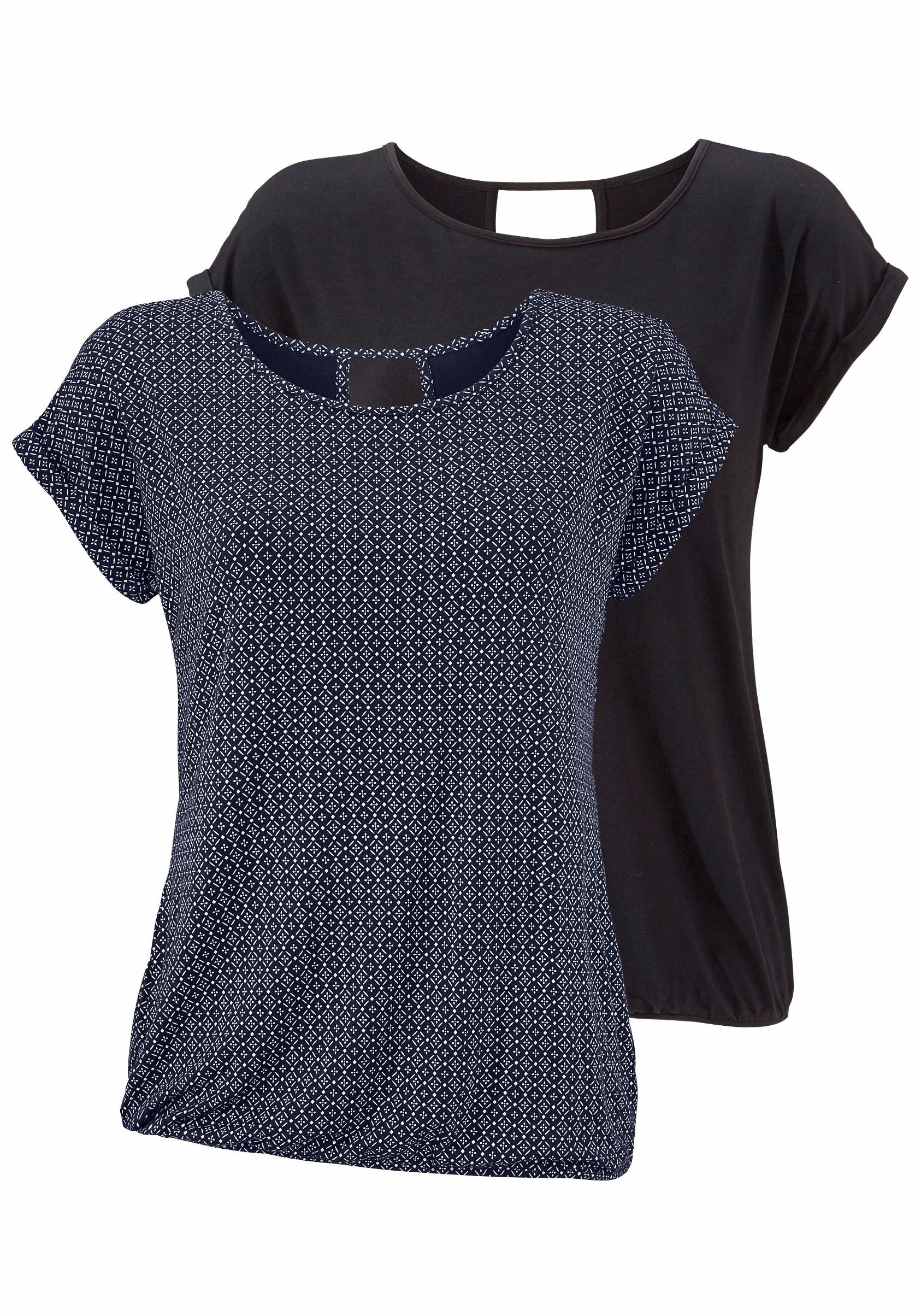 mit 2er-Pack), online T-Shirt, LASCANA modischem kaufen im Nacken (Packung, Cut-out