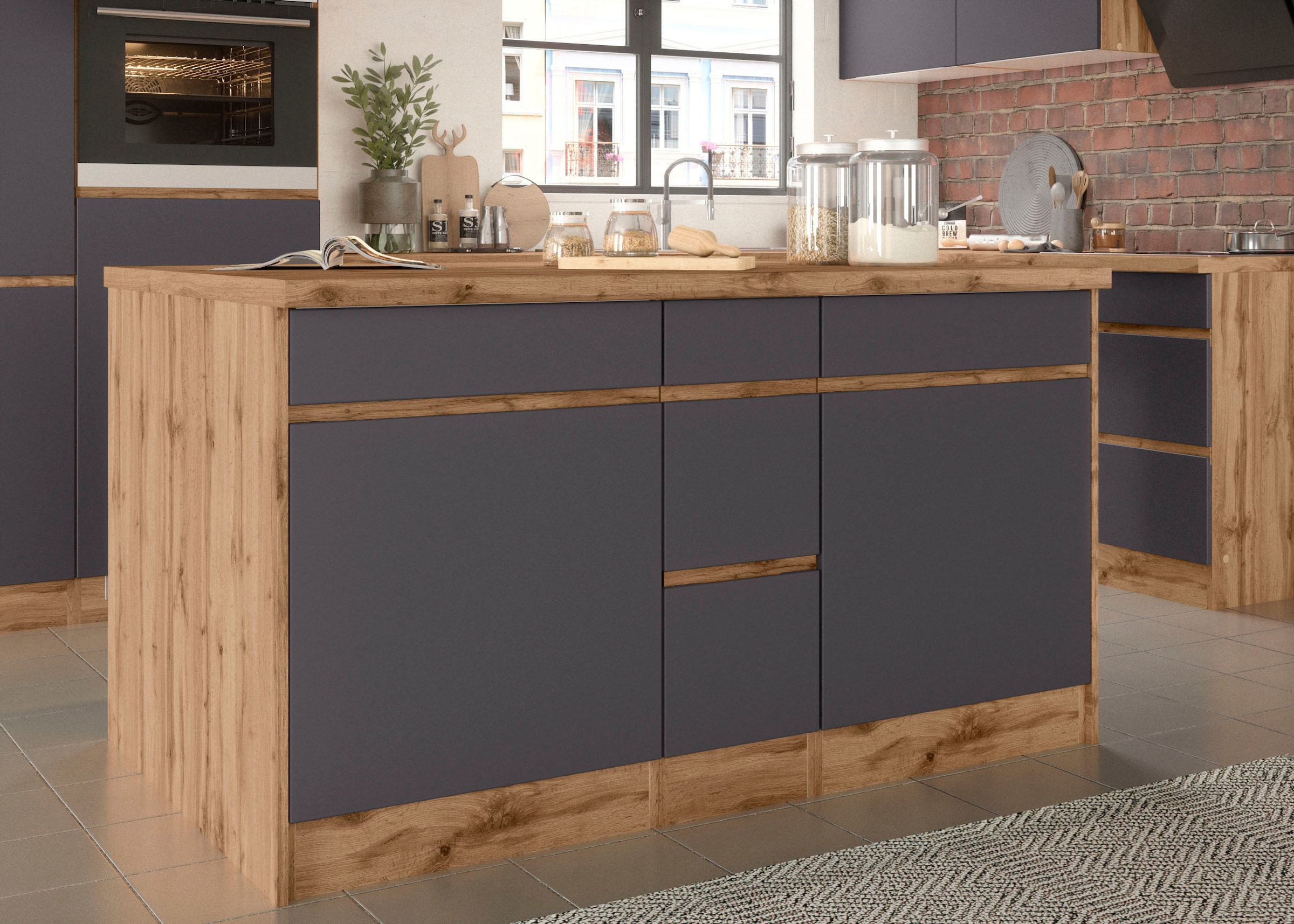 KOCHSTATION Kochinsel »KS-Riesa«, Breite 153 cm, Tiefe 100 cm, MDF-Fronten