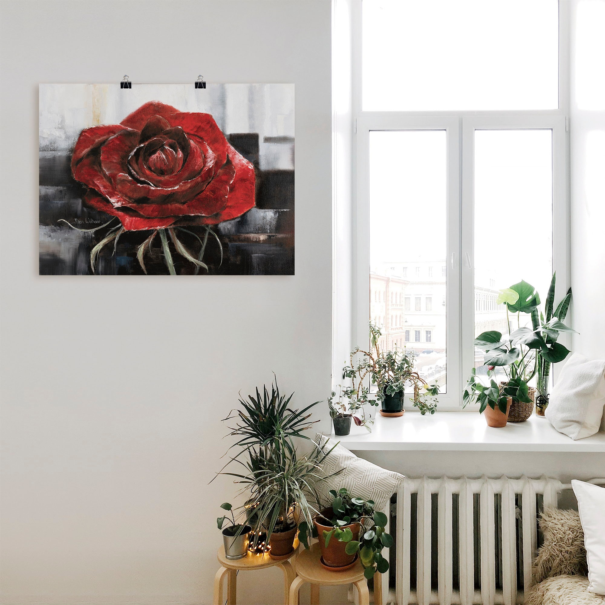 Artland Wandbild »Blühende rote Rose«, Blumen, (1 St.), als Leinwandbild, P günstig online kaufen