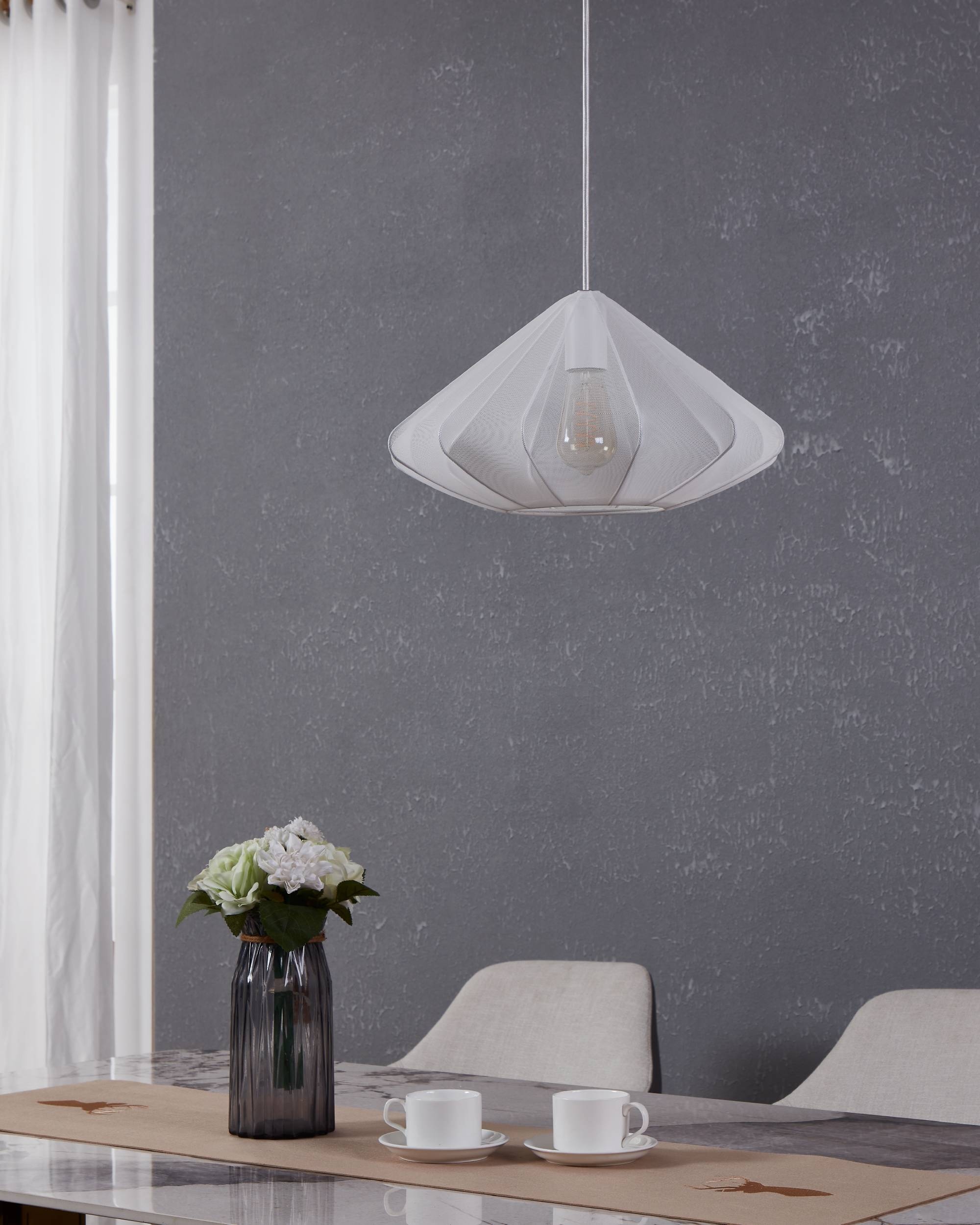 EGLO Hängeleuchte »Dolwen Hängelampe, Pendelleuchte, Esszimmerlampe Japanisch, E27, Lampe« E27 1 Stk. Hängeleuchte - H110 x Ø42,5 cm - weiß - 1X40W exkl.