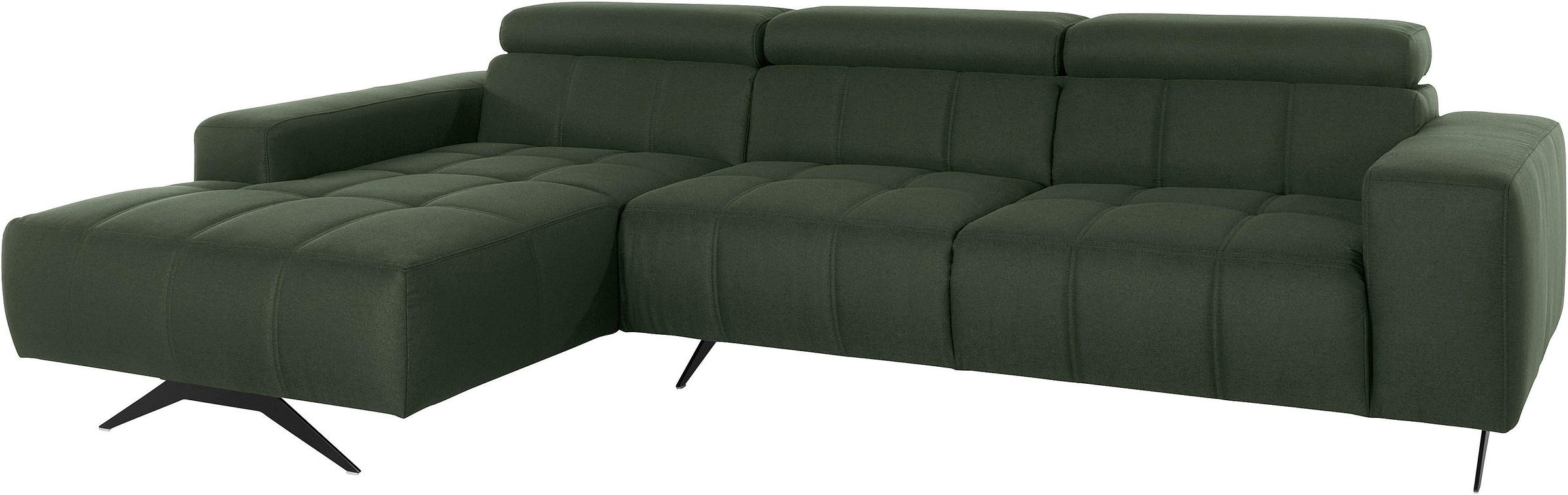 DOMO collection Ecksofa »Trento L-Form, mit Kufenfuß oder Einzelfuß«, wahlweise mit Kopfteilverstellung, Recamiere links/rechts bestellbar