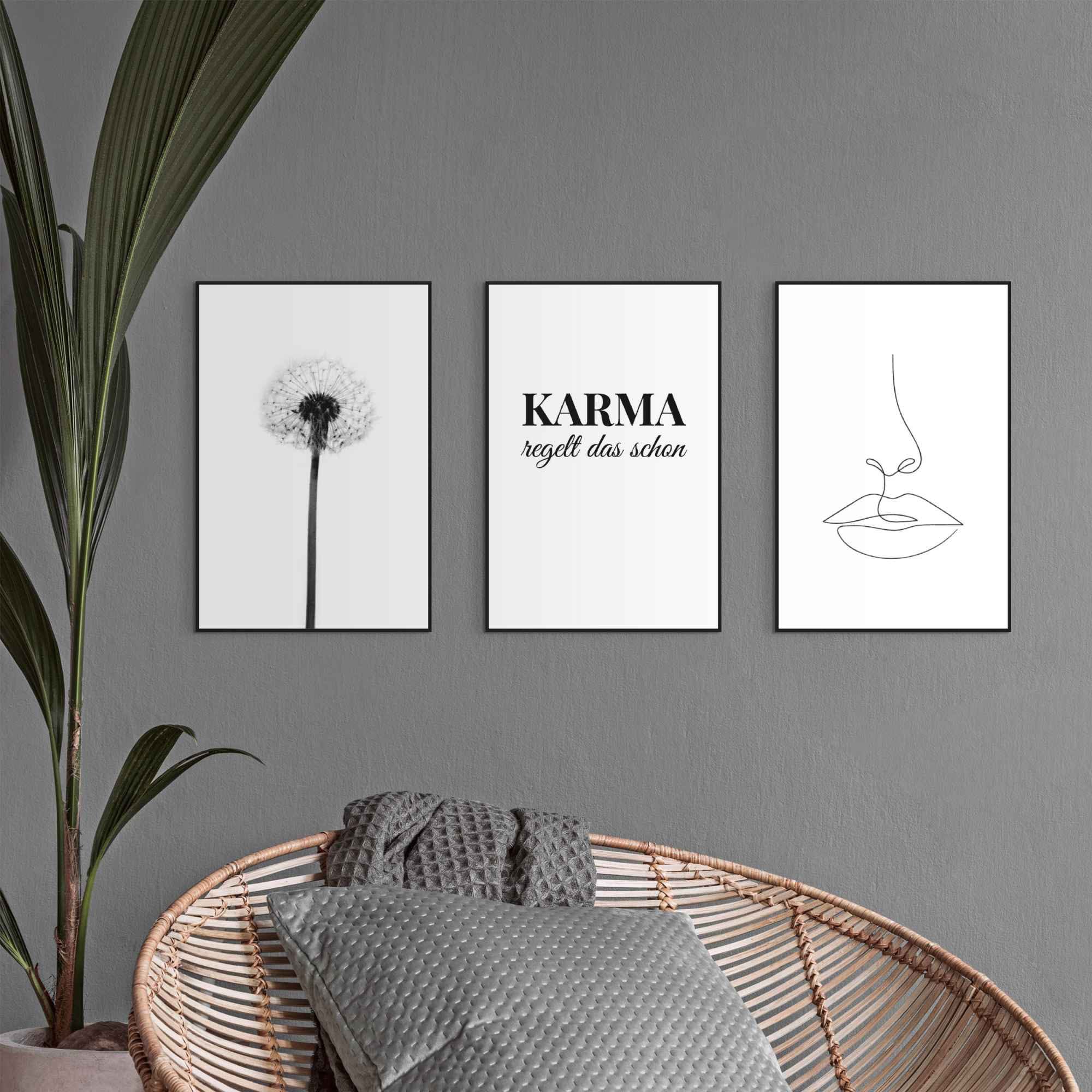 Reinders! Wandbild »Wandbilder Set Modern Art Pusteblume - Linienzeichnung - Stylisch«, Kunst, (3 St.)