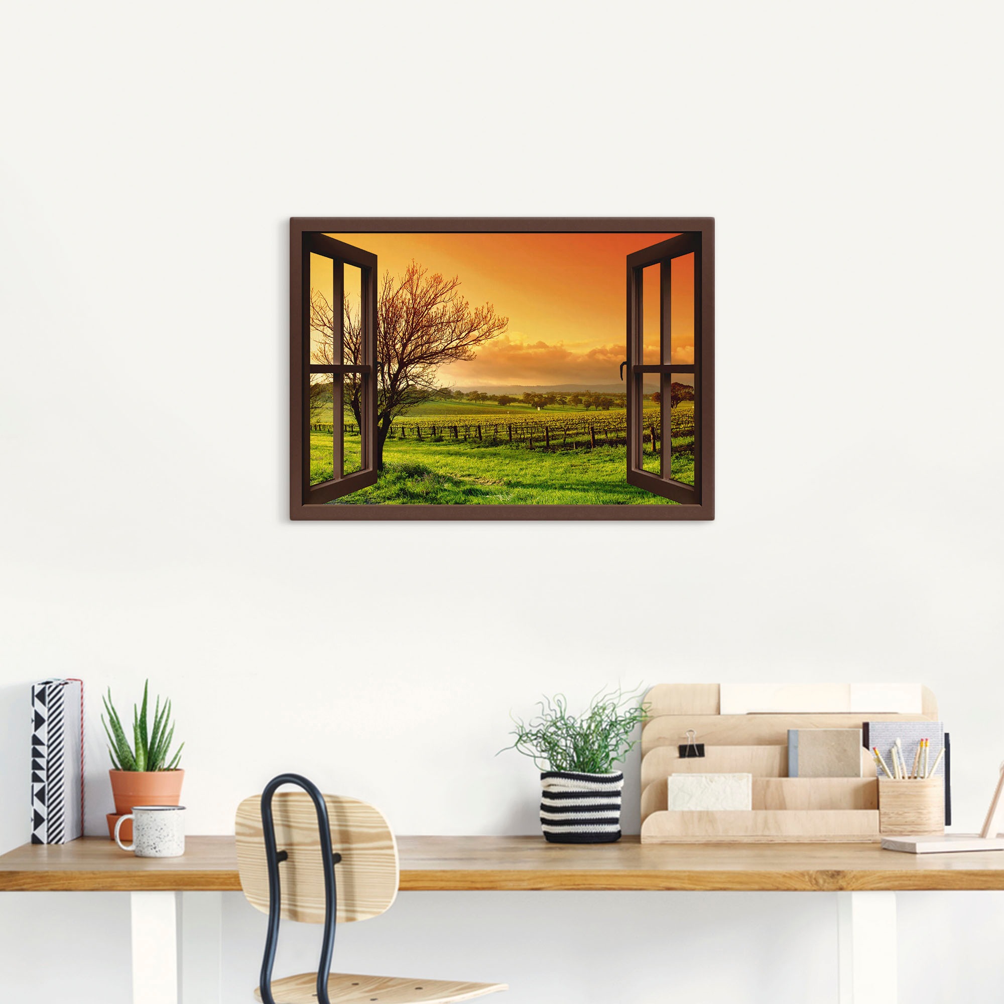 Artland Wandbild »Fensterblick - Landschaft mit Weinbergen«, Fensterblick, günstig online kaufen