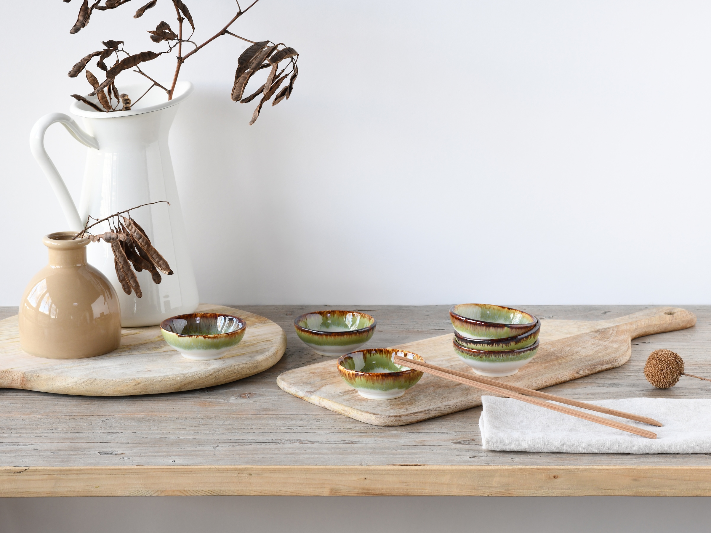 CreaTable Schale »Cascade, Sojaschale, Ø 8 cm, 6-tlg«, 6 tlg., aus Steinzeug, Rekativglasur, Healthy Food