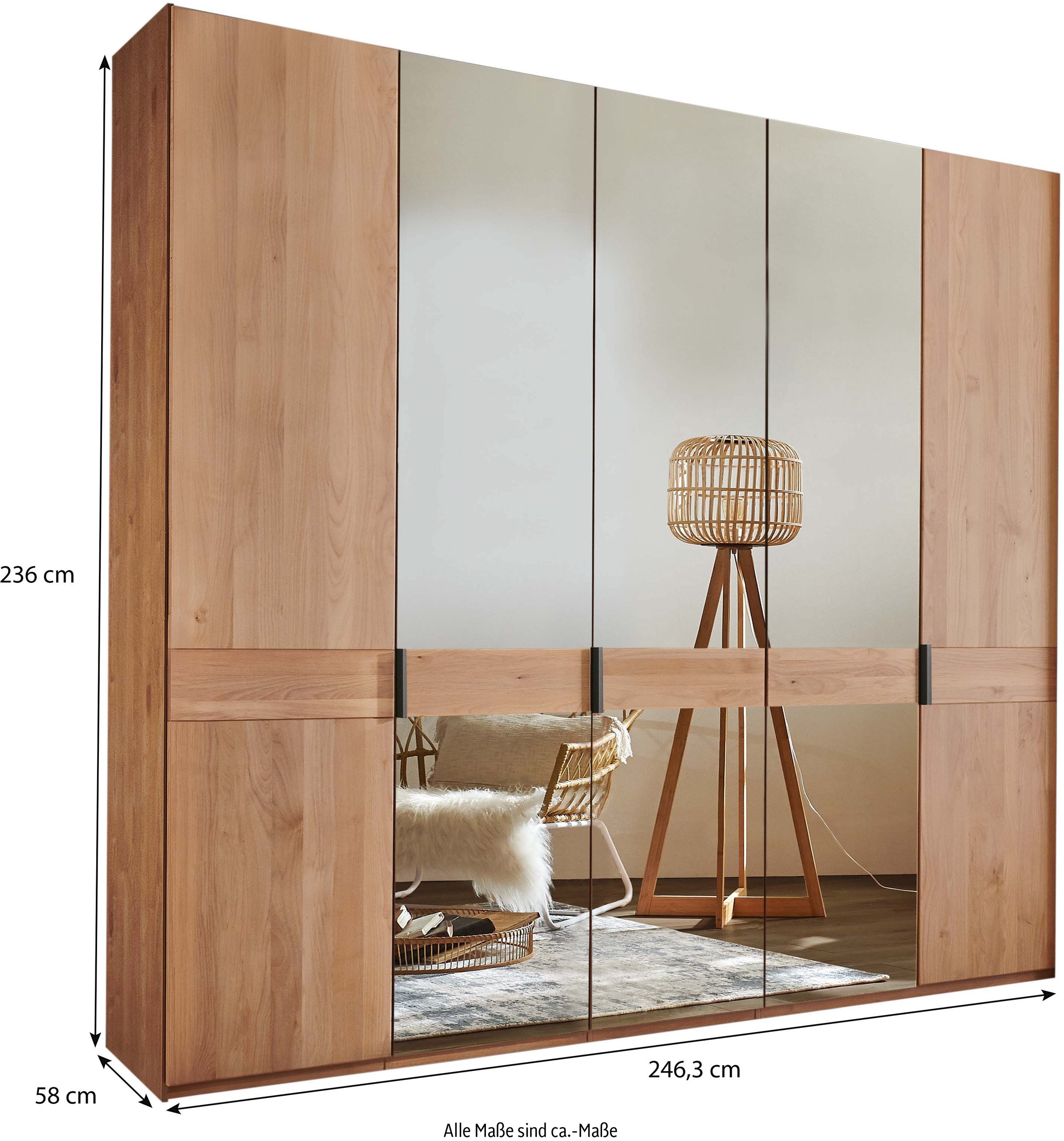 WIEMANN Drehtürenschrank »Cardiff, Massivholztüren in Kombination mit Glas- oder Spiegeltüren«, (4 Breiten, 2 Höhen 216/236cm auswählbar), hochwertiges Design in langlebiger Qualität, viel Stauraum