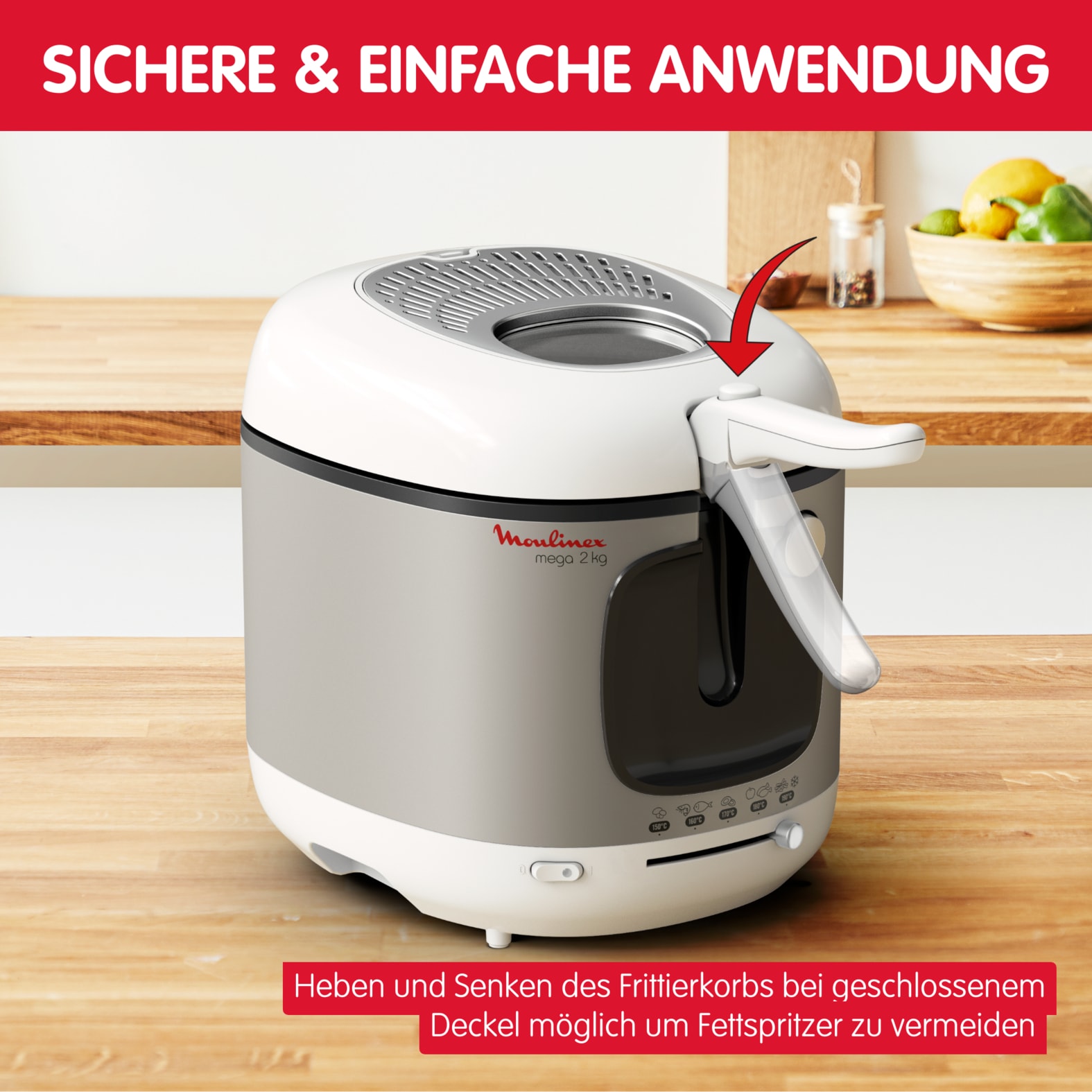 Moulinex Fritteuse »Mega«, 2100 W, einstellbarer Thermostat, Kontrollleuchte, Fritteuse mit Öl, AM4800
