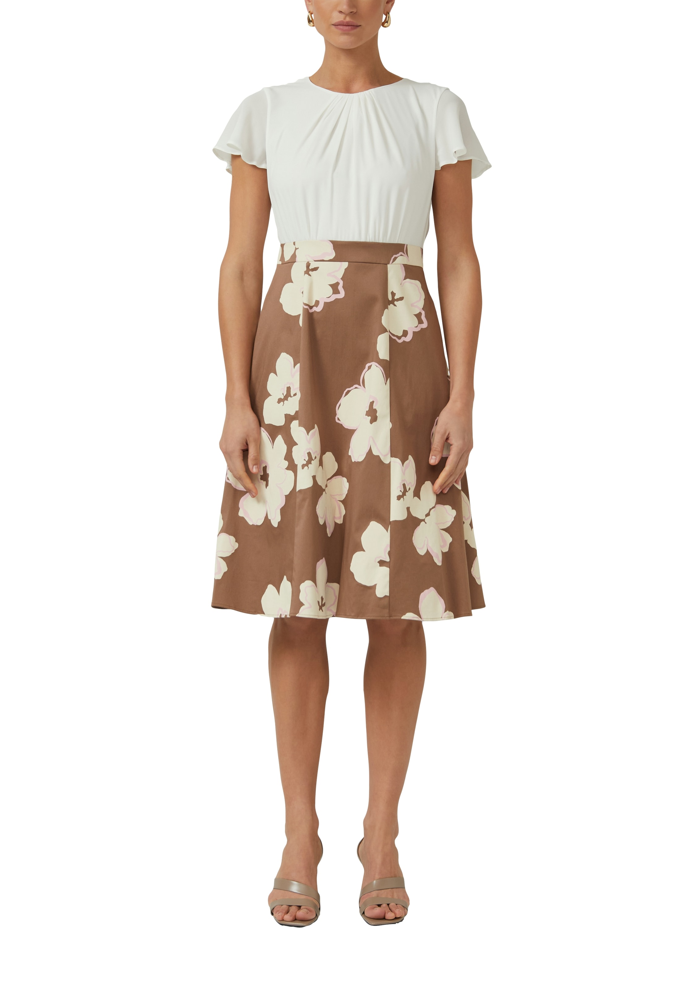 s.Oliver BLACK LABEL Etuikleid Ohne Taschen Tailliertes Etuikleid aus Baumwoll-Elasthan-Mix und geblümt