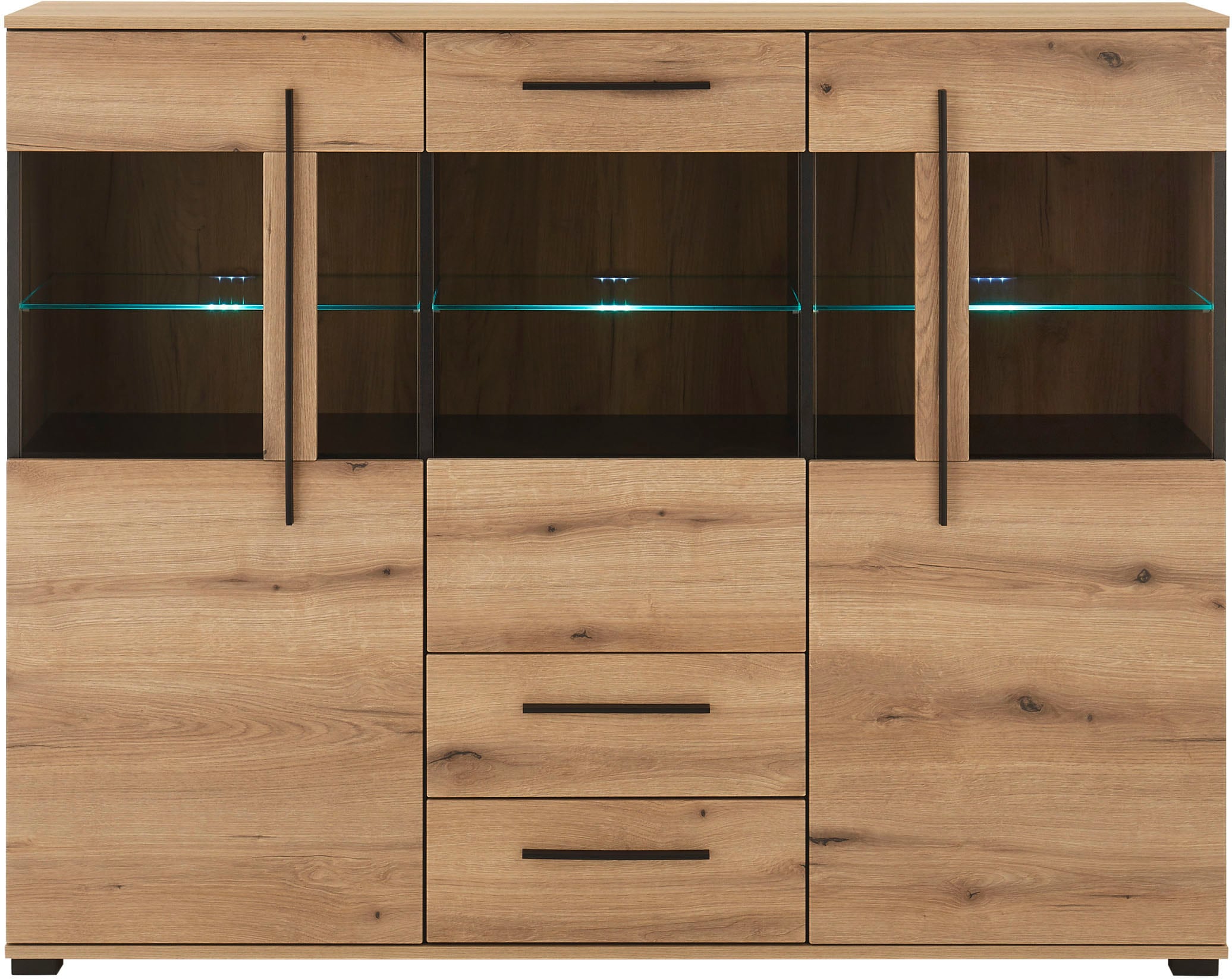 INOSIGN Highboard »Cantara, moderner Schrank, Vitrine in Eiche Dekor oder weiß«, schwarze Stangengriffe, ausreichend Stauraum, vielseitig einsetzbar