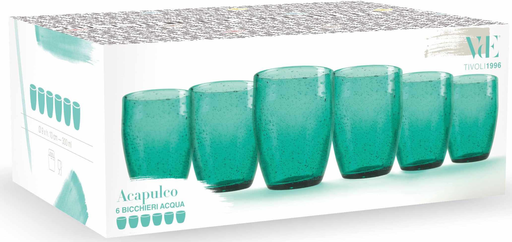 Villa d'Este Gläser-Set »Acapulco smaragdgrün«, (Set, 6 tlg.), Wassergläser-Set, 6-teilig, Inhalt 300 ml