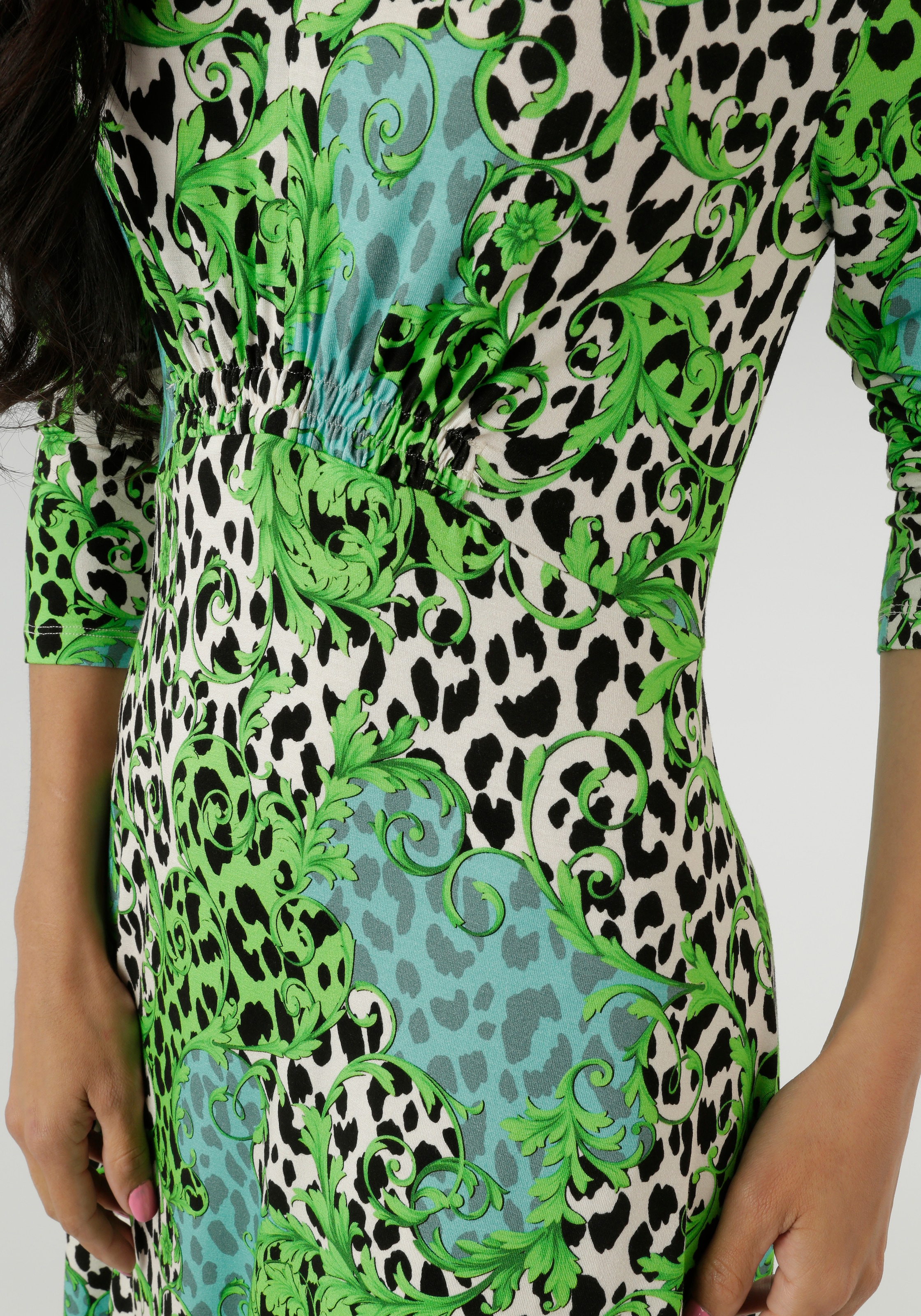 Aniston SELECTED Midikleid mit Smok-Details und fantasievollem Leo-Print - NEUE KOLLEKTION