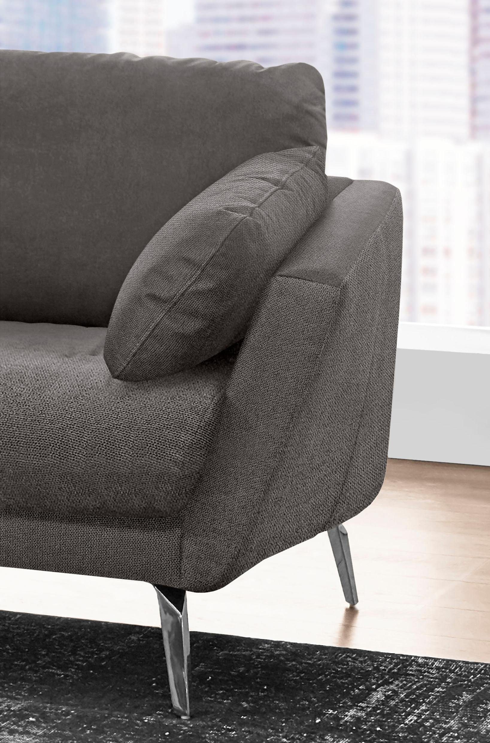 W.SCHILLIG Ecksofa »softy, Designsofa, zeitlos und elegant, hoher Sitzkomfort, L-Form«, mit dekorativer Heftung im Sitz, Füße Chrom glänzend