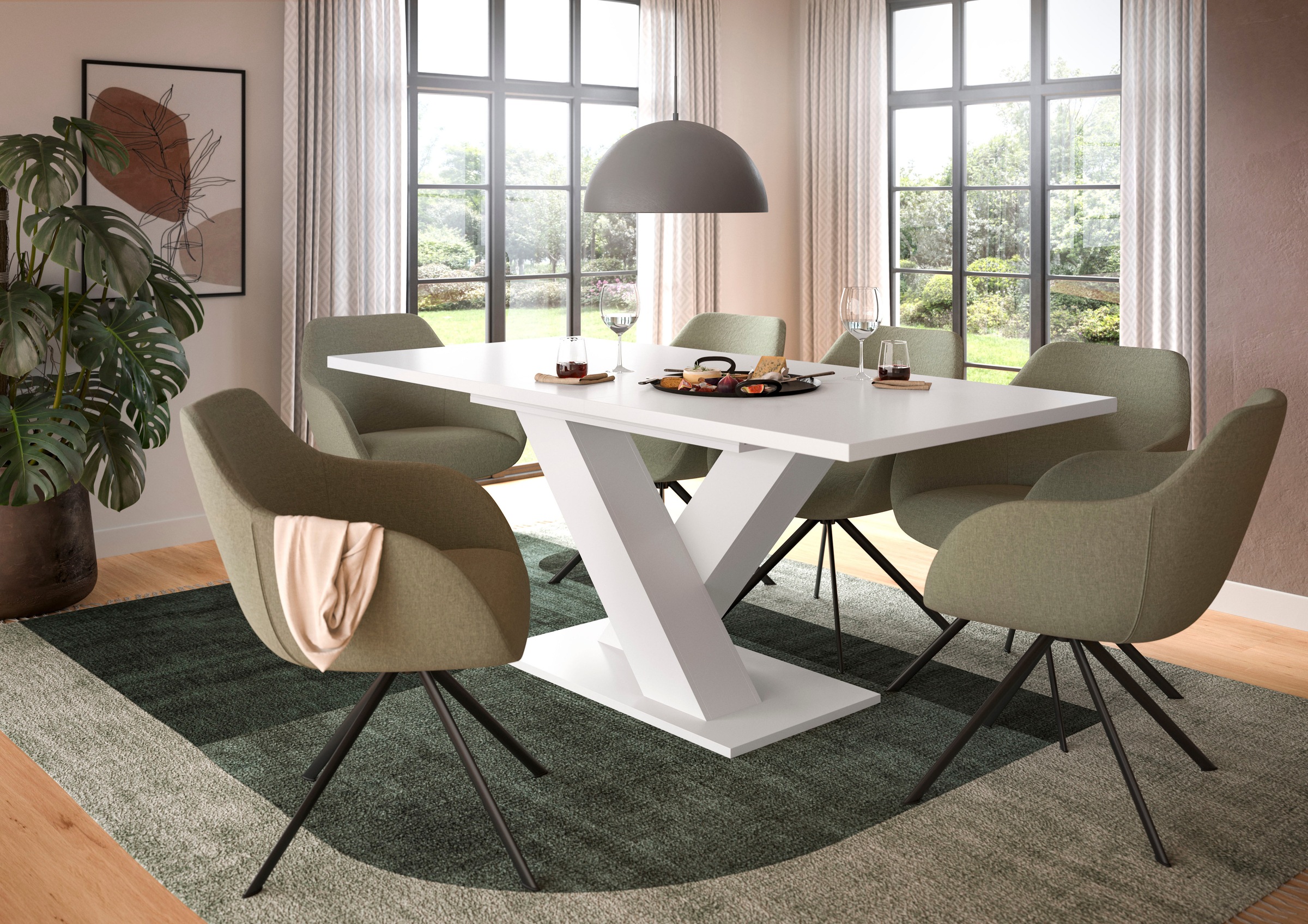 INOSIGN Esstisch »Motus, ausziehbar 150 -190 cm, inklusive 40 cm Einlegeplatte«, (Set, 1 St.), X-Gestell mit Bodenplatte, Tisch, Küchentisch, Esszimmer, Küche