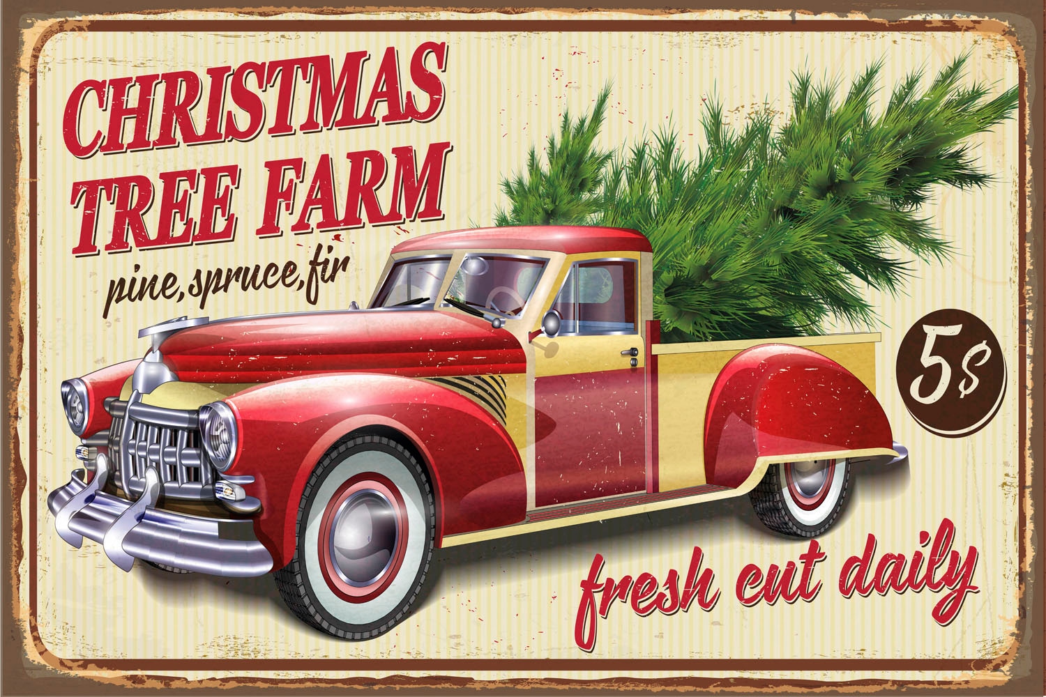 queence Metallbild »Christmas Tree Farm«, (1 St.), Stahlschild, Blechschild, retro Weihnachtsbaum, Tanne