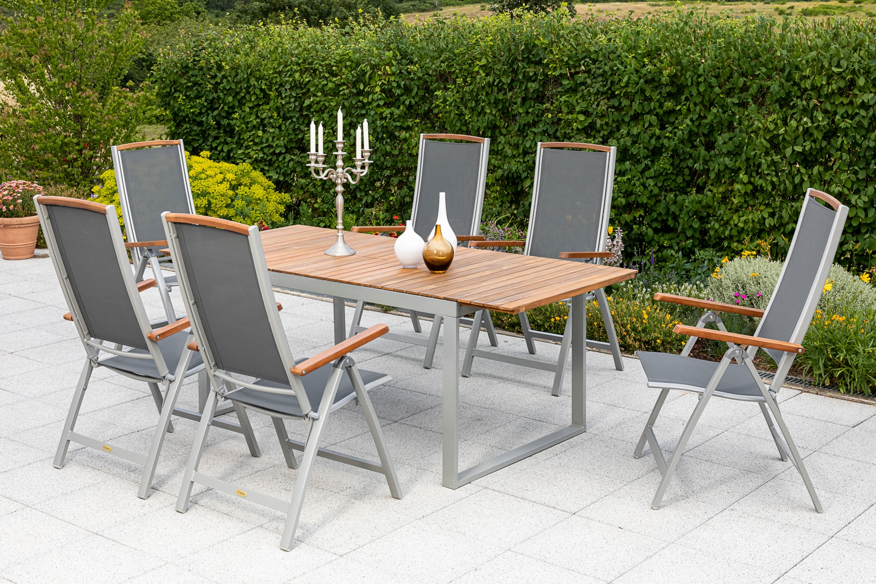 MERXX Garten-Essgruppe »»Siena««, (Set, 7 tlg., 5-fach verstellbare Rückenlehne), Ausziehtisch: LxB: 150-200 x 90 cm