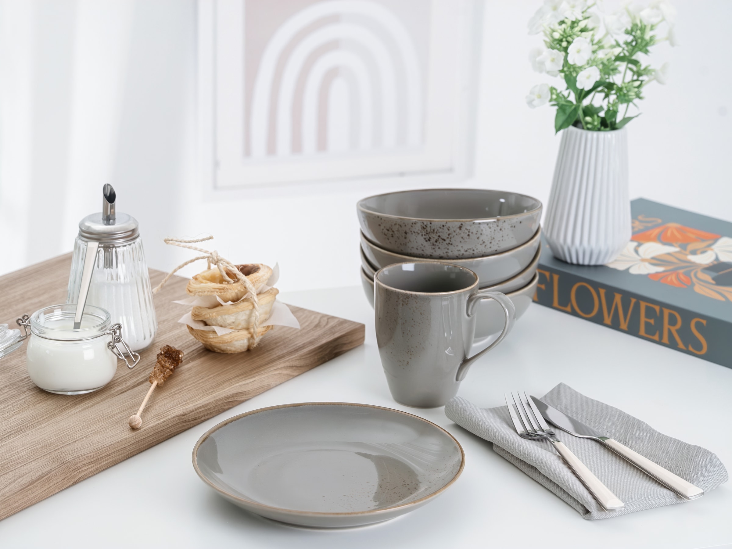 CreaTable Kaffeeservice »Nature Collection, Service, 12-tlg.« Handgemalte Sprenkel und Ränder, Reaktivglasur