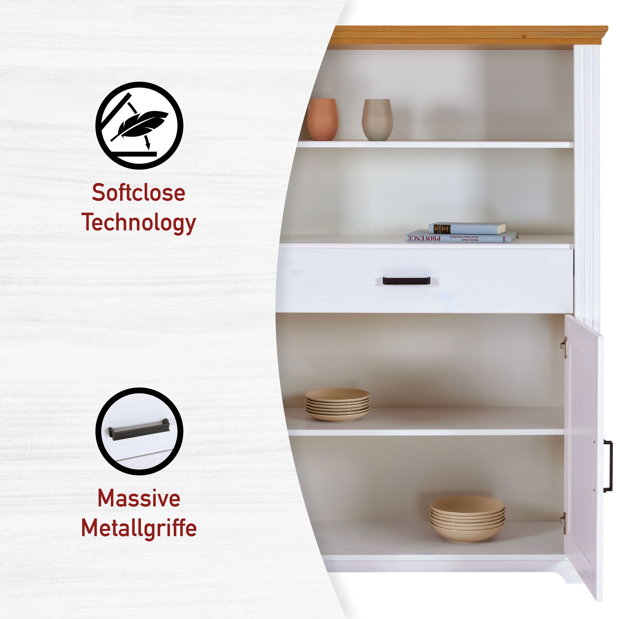 Inter Link Highboard »Highboard Maluno« 1 Stk. tlg. Kiefer Massiv, Soft-Close, Stauraum, BxTxH: ca. 117,2 x 41 x 163 cm