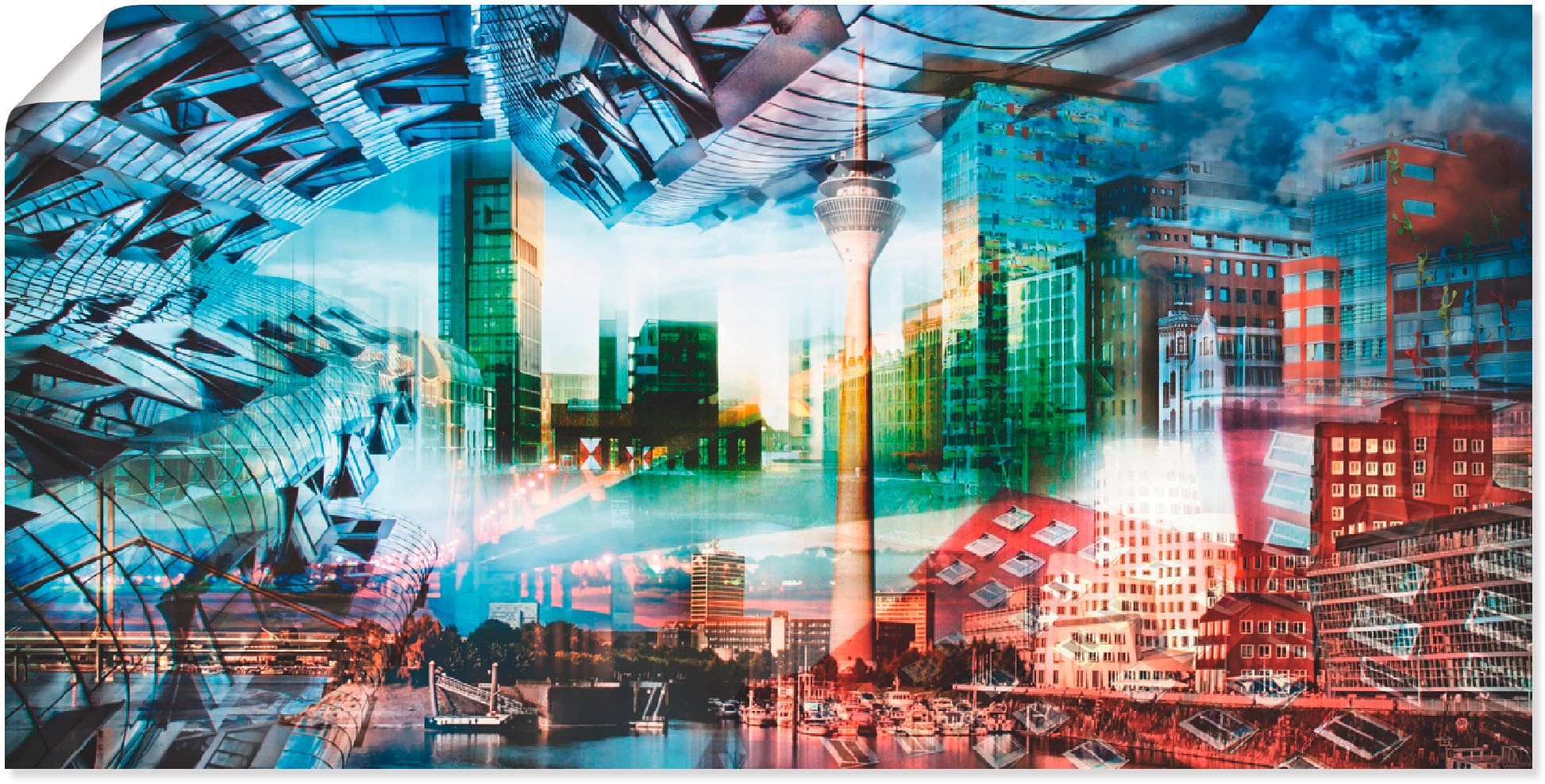Artland Poster »Düsseldorf Skyline Collage VII«, Architektonische Elemente, (1 St.), als Leinwandbild, Wandaufkleber oder Poster in versch. Größen