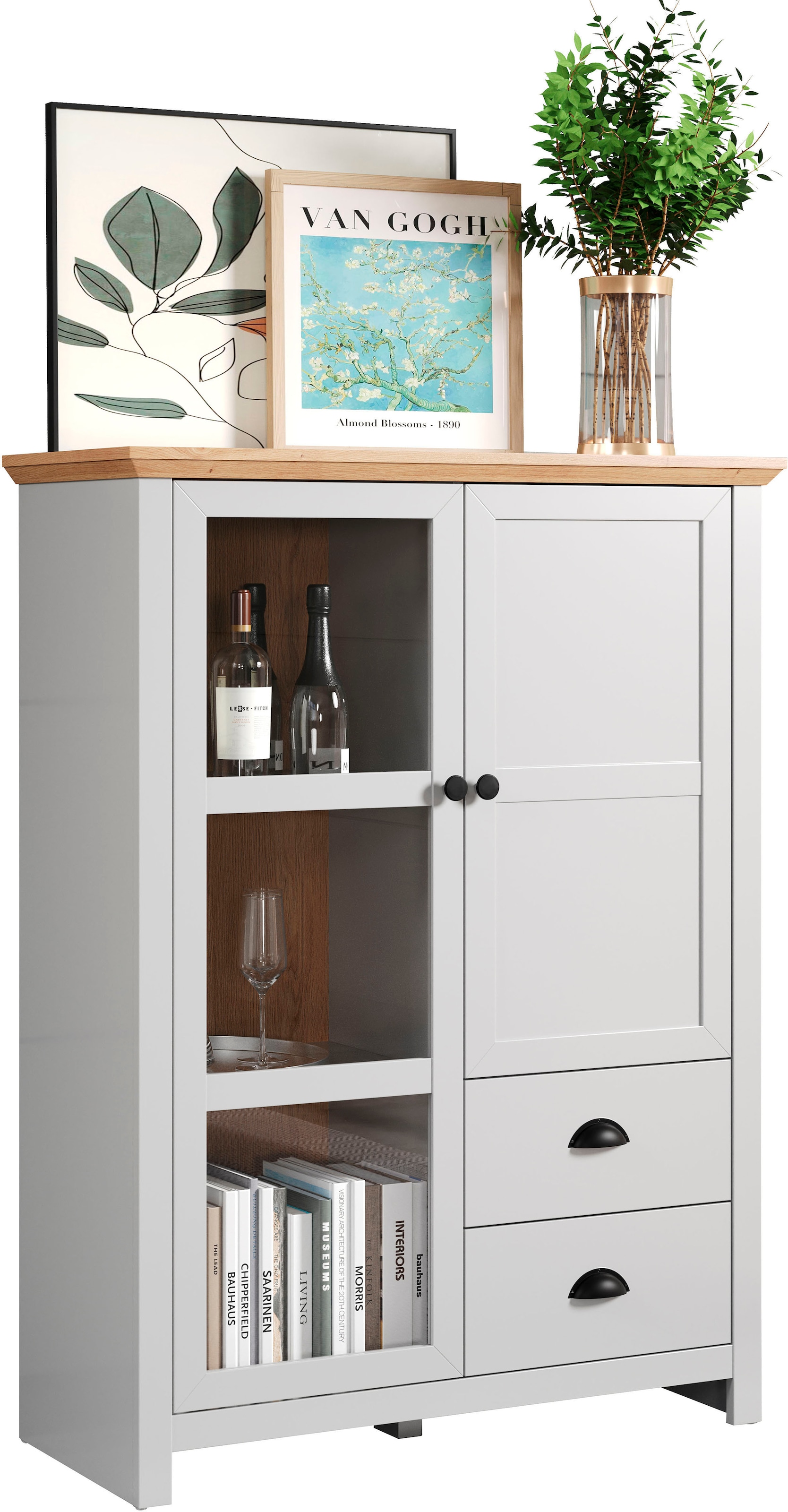 Home affaire Highboard »Herzwill«, Breite 97 cm, Höhe 130 cm, Stauraum, Türen und Korpus, mattes Grau