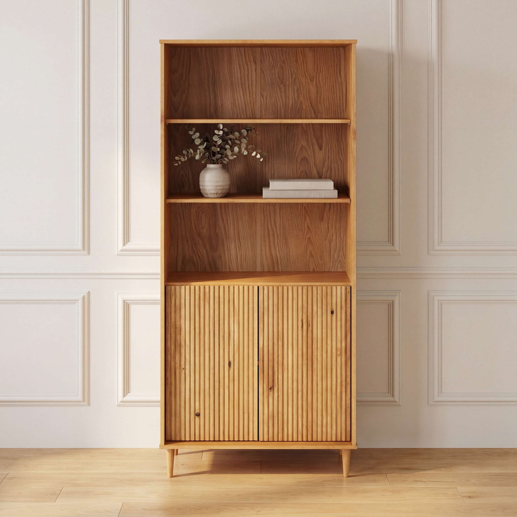 OTTO home Bücherregal »Malmedy Front mit gefrästen Rillen« Bücherschrank aus massivem Kiefernholz, Push-to-open, FSC, B: 80 cm