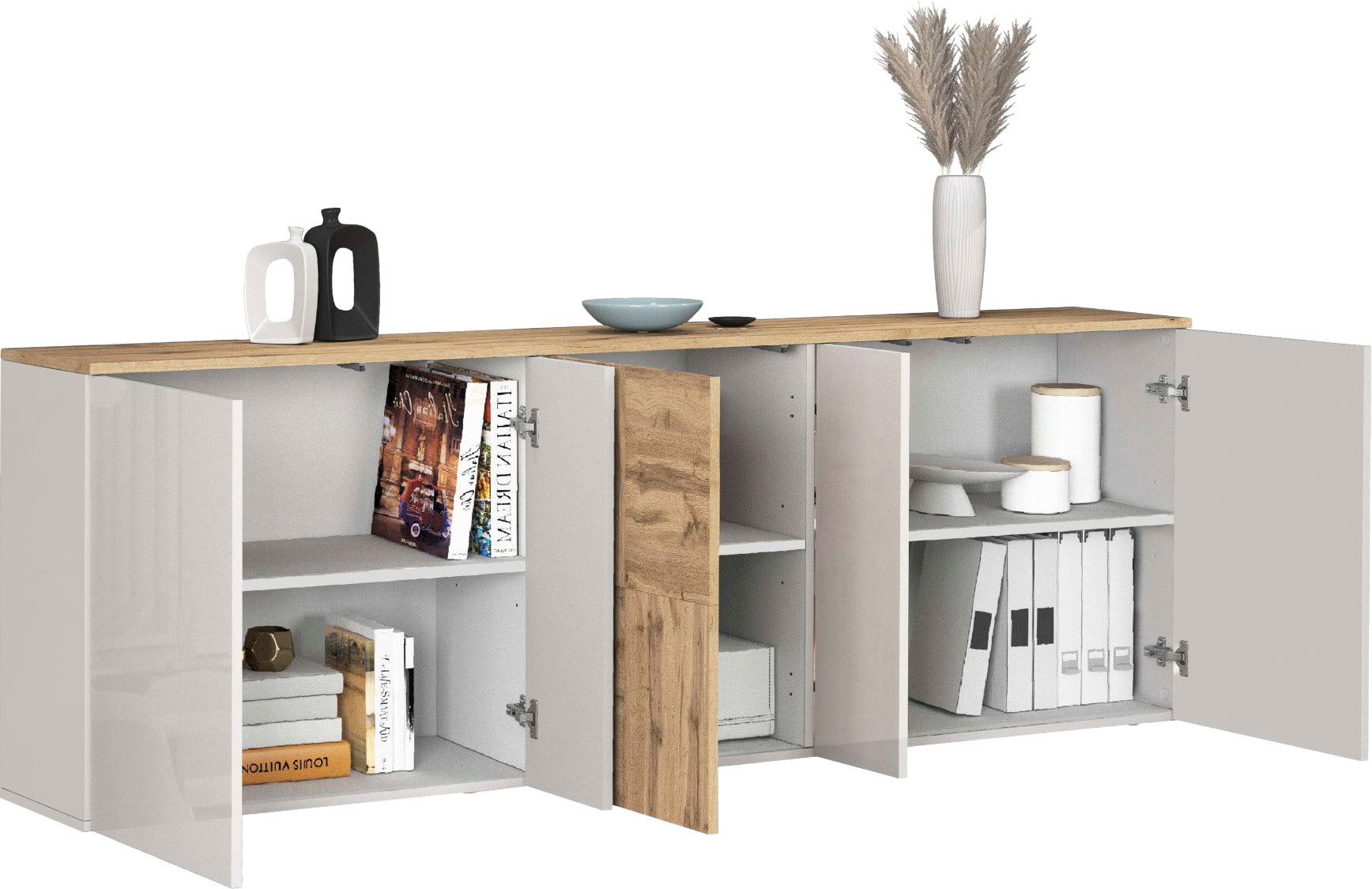 OTTO home Sideboard »ISEO, Kommode, Schrank, Sideboard, Lowboard, 6 Fächer, Breite 200 cm« 1 Stk. tlg. stehend/hängend, 5 Türen Hochglanz lackiert, Made in Italy