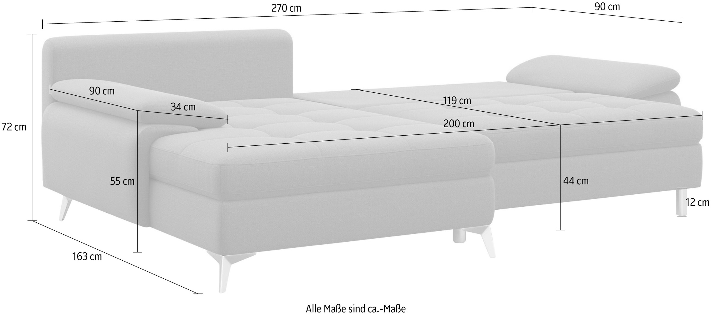 sit&more Ecksofa »Latigo L-Form«, mit Recamiere, wahlweise mit Bettfunktion und Bettkasten
