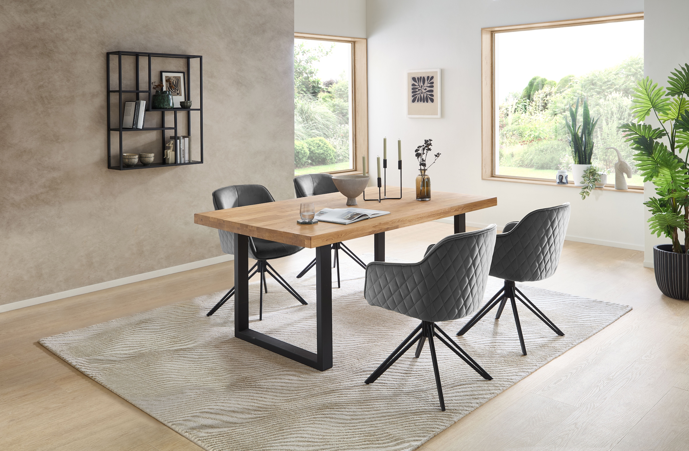 Stolkom Esstisch »Chris Esszimmertisch Eiche Massivholz, BxHxT 110x47x70 cm«, Gerade Kante, Industrial Style Eiche Massivholz
