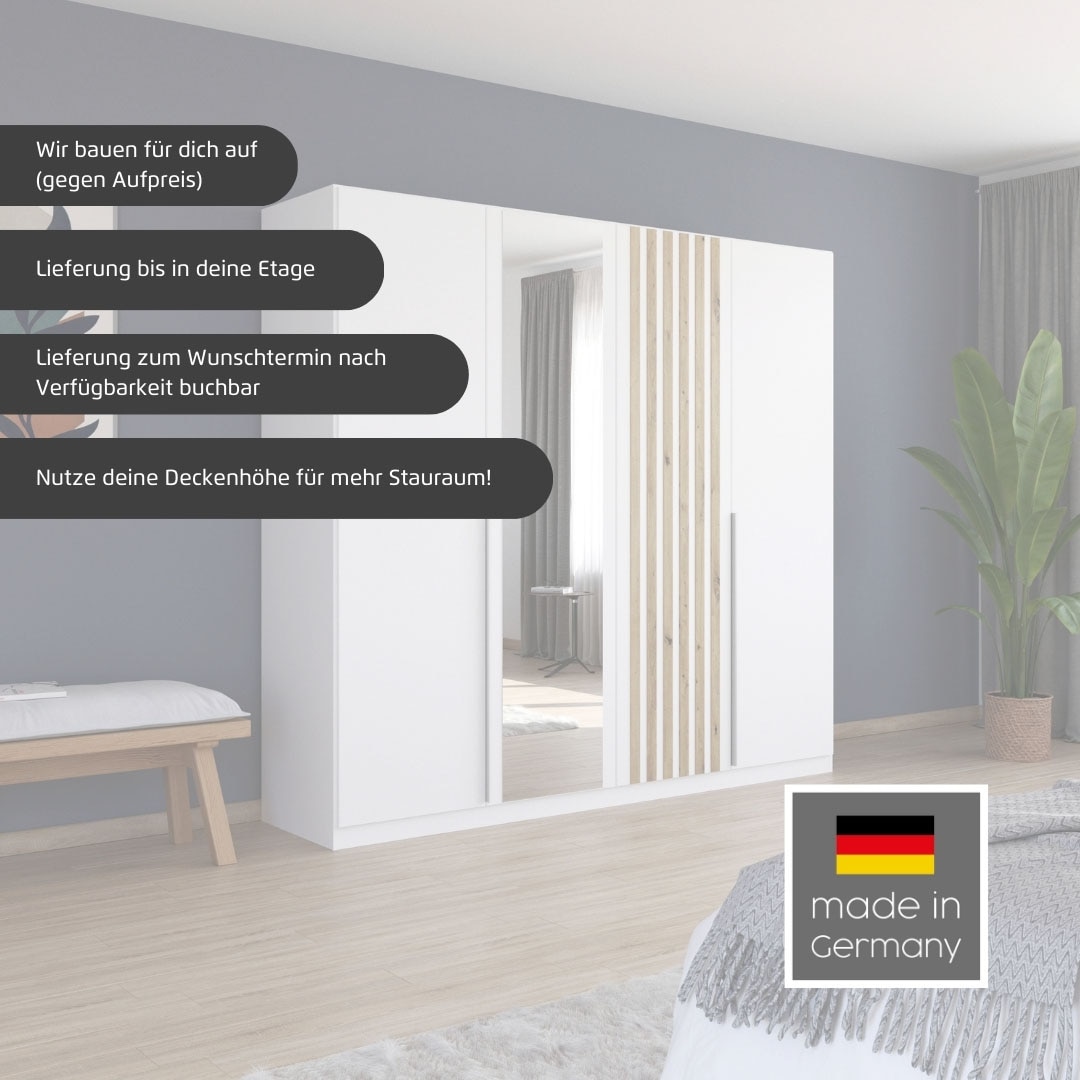 rauch Drehtürenschrank »Kleiderschrank Schrank Garderobe Wäscheschrank Schlafzimmer LAMELLA« Breiten 181/226/271 cm in 3 Ausstattungen BASIC/CLASSIC/PREMIUM,  elegante Lamellen-Auflage in 3D Akustikpaneel Optik MADE IN GERMANY
