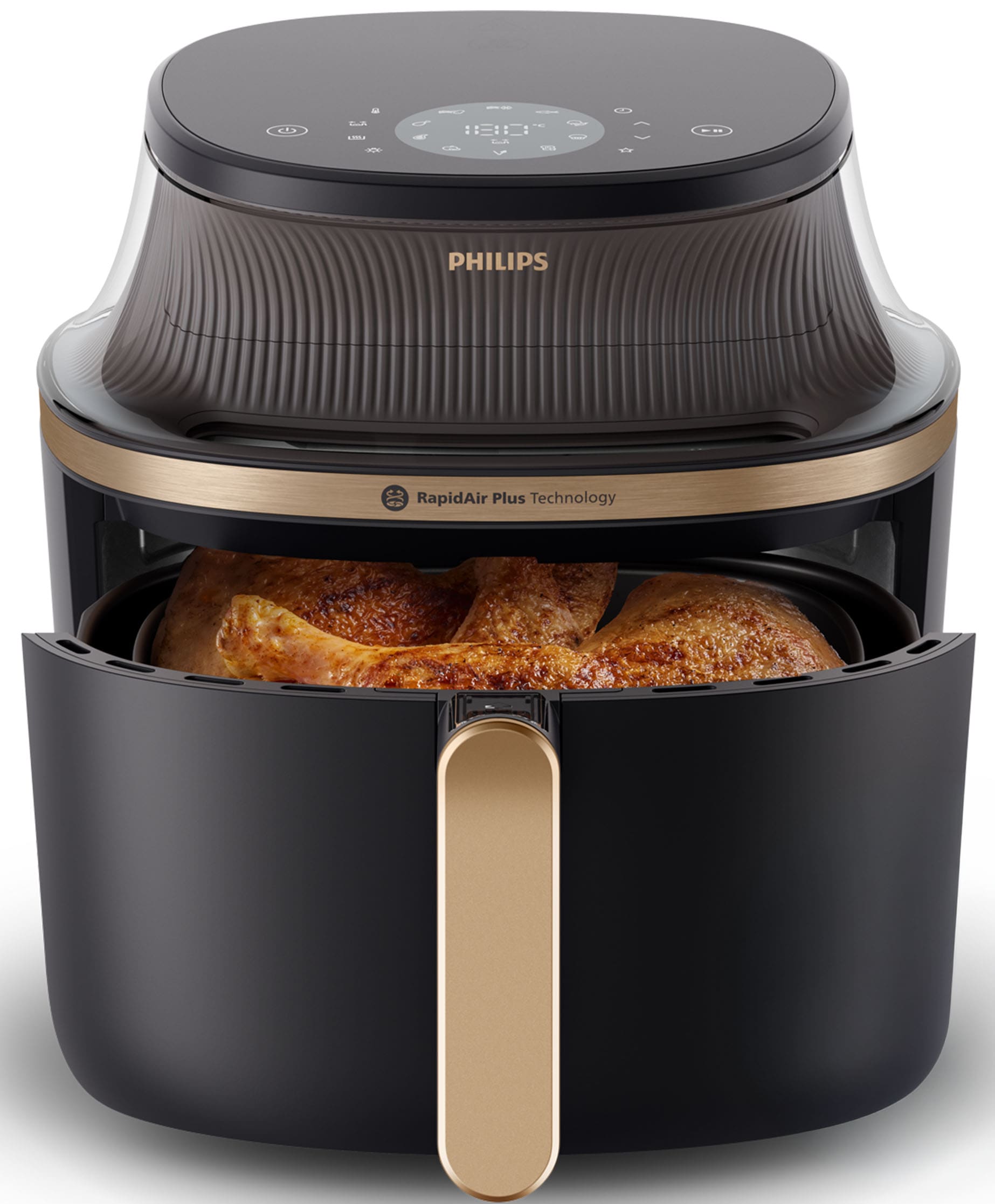 Philips Heißluftfritteuse »Airfryer 3000 NA332/00, mit 6.2L, Sichtfenster« 1700 W RapidAir Plus Technologie und 16 Kochfunktionen; Schwarz/Kupfer