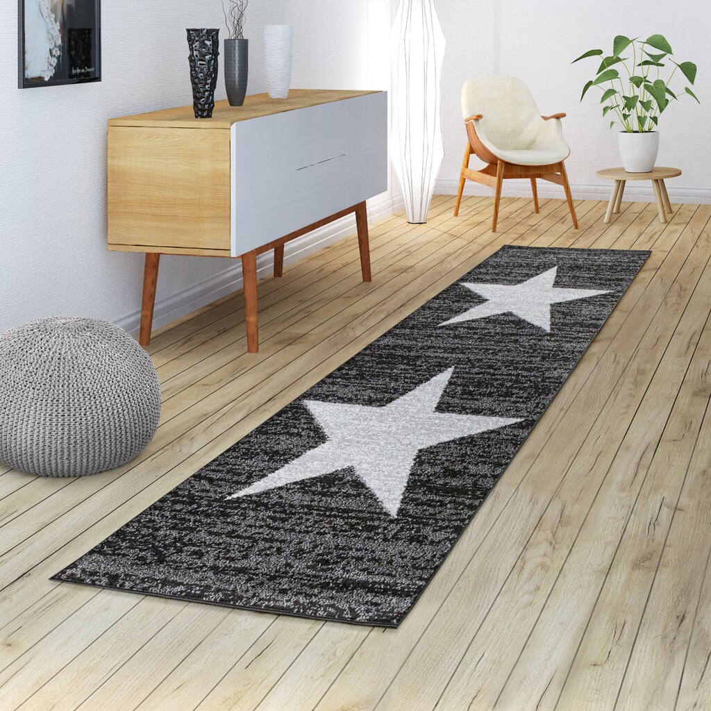Paco Home Läufer »Fiesta 116«, rechteckig, Teppich-Läufer, Kurzflor, Motiv Sterne, ideal im Flur & Schlafzimmer