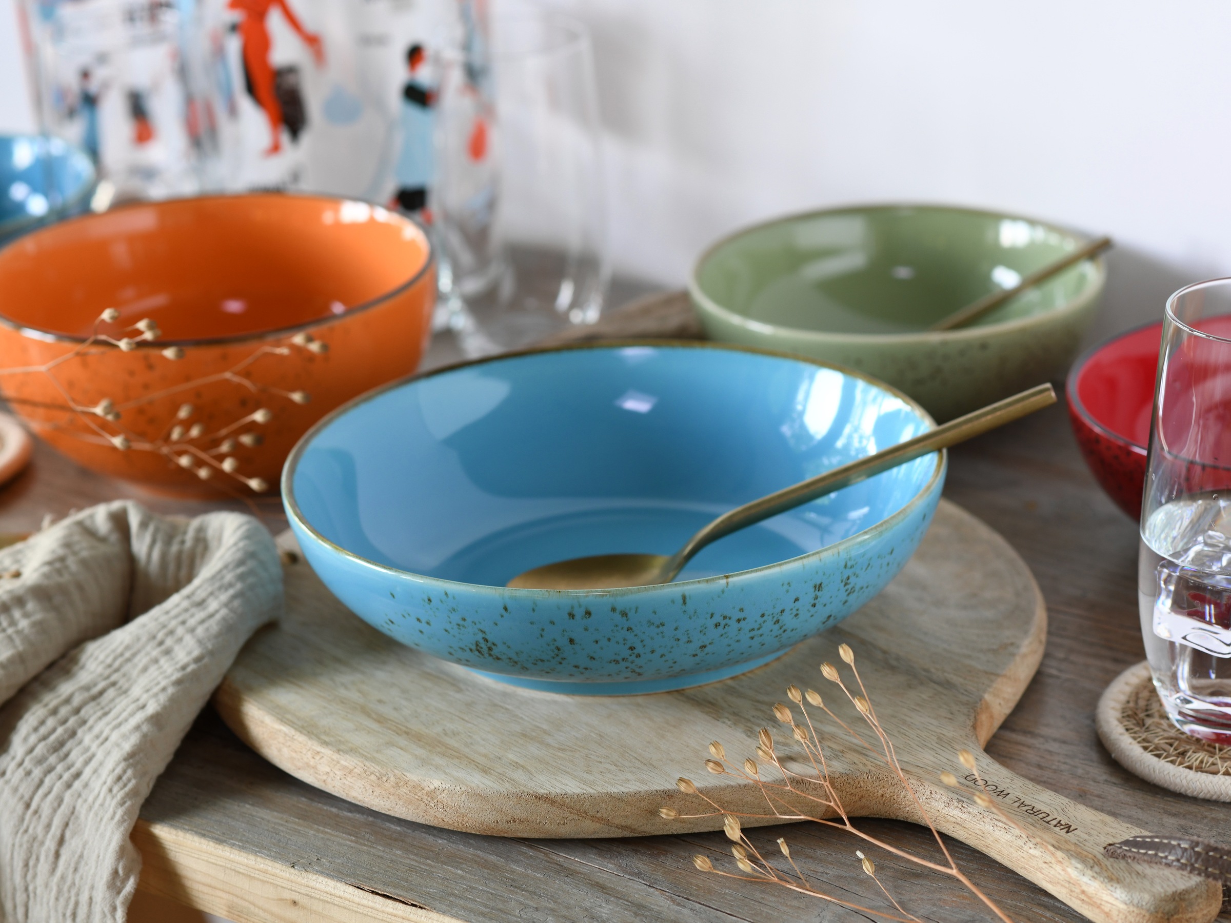 CreaTable Schale »Nature Collection, Bowl Set 12-tlg«, 12 tlg., aus Steinzeug, Handwerklicher Look, Vintage