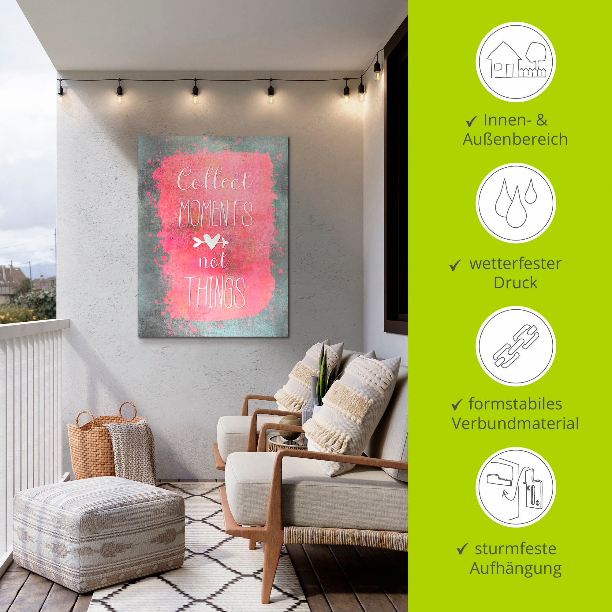 Artland Wandbild »Momente« Sprüche & Texte 1 Stk. tlg. für Innen- und Außenbereich geeignet, Outdoorbild