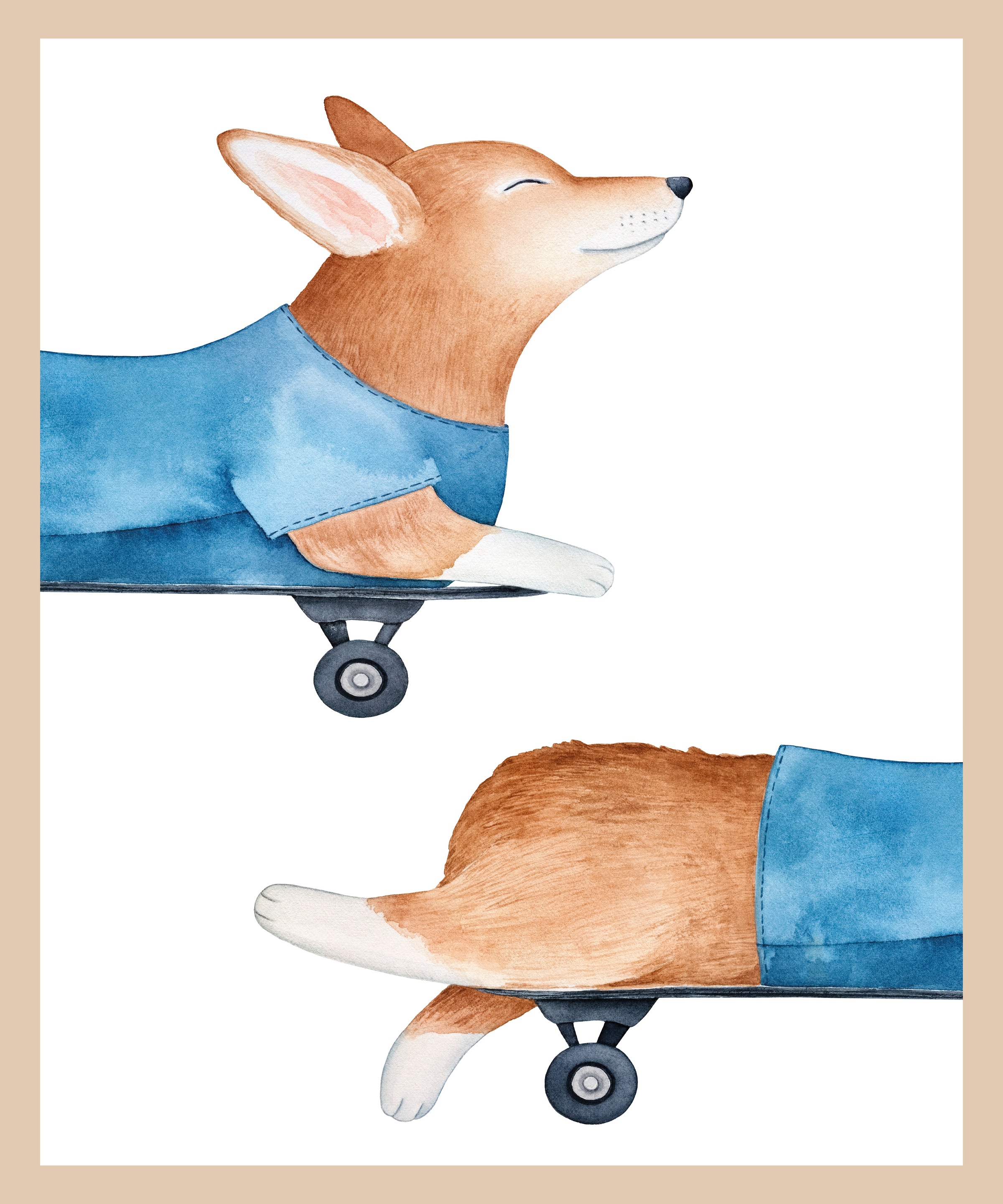 Lüttenhütt Bild mit Rahmen »Hund auf Skateboard«, Fahrzeuge-Fantasy-Hund-Hundebilder-Tiere, (1 St.), Premium Rahmenbild, Motive in wunderschönen Pastelltönen