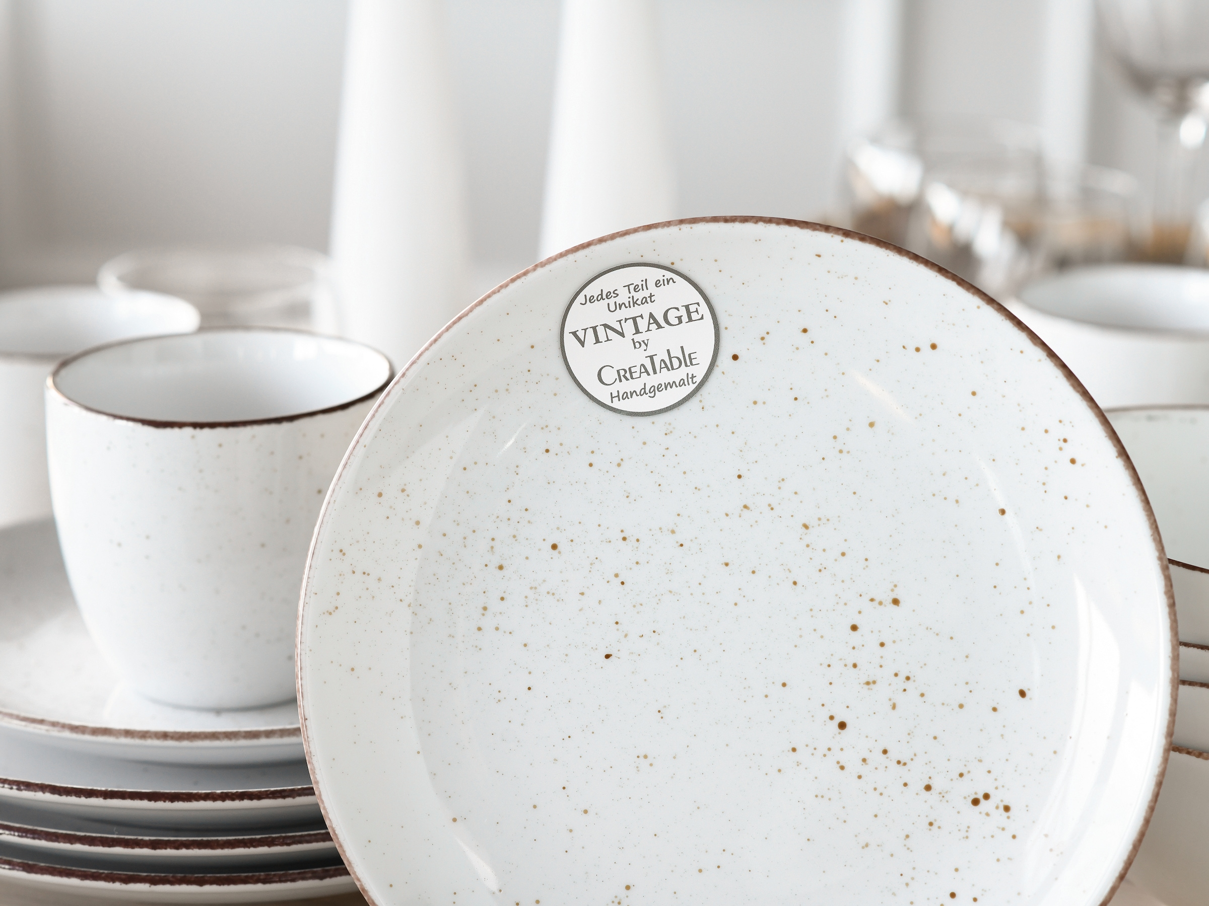 CreaTable Kombiservice »Geschirr-Set VINTAGE NATURE«, (Set, 16 tlg., Kaffeeservice und Tafelservice im Set, für 4 Personen), Service, 16 Teile, für 4 Personen