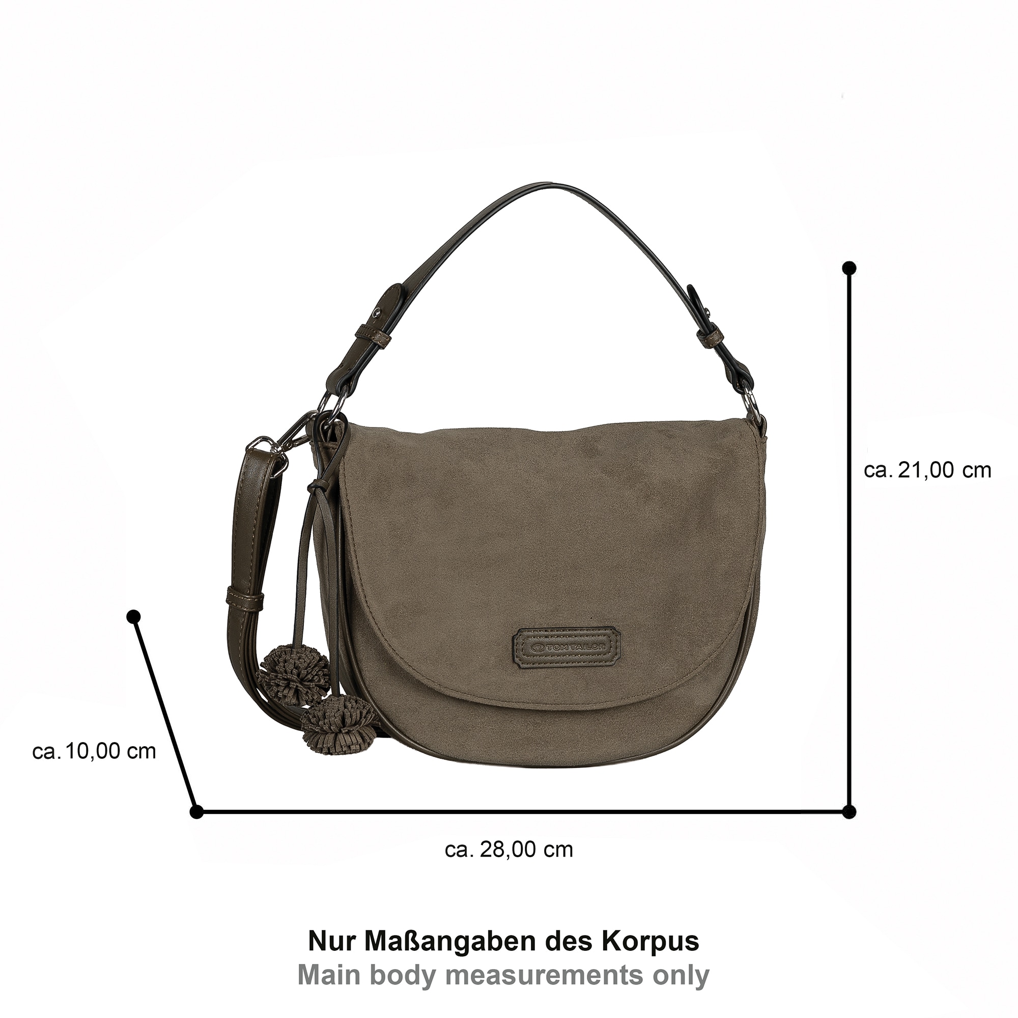 TOM TAILOR Umhängetasche »Idra« Damen Schultertache, Bommel und geprägtem Logo-Patch
