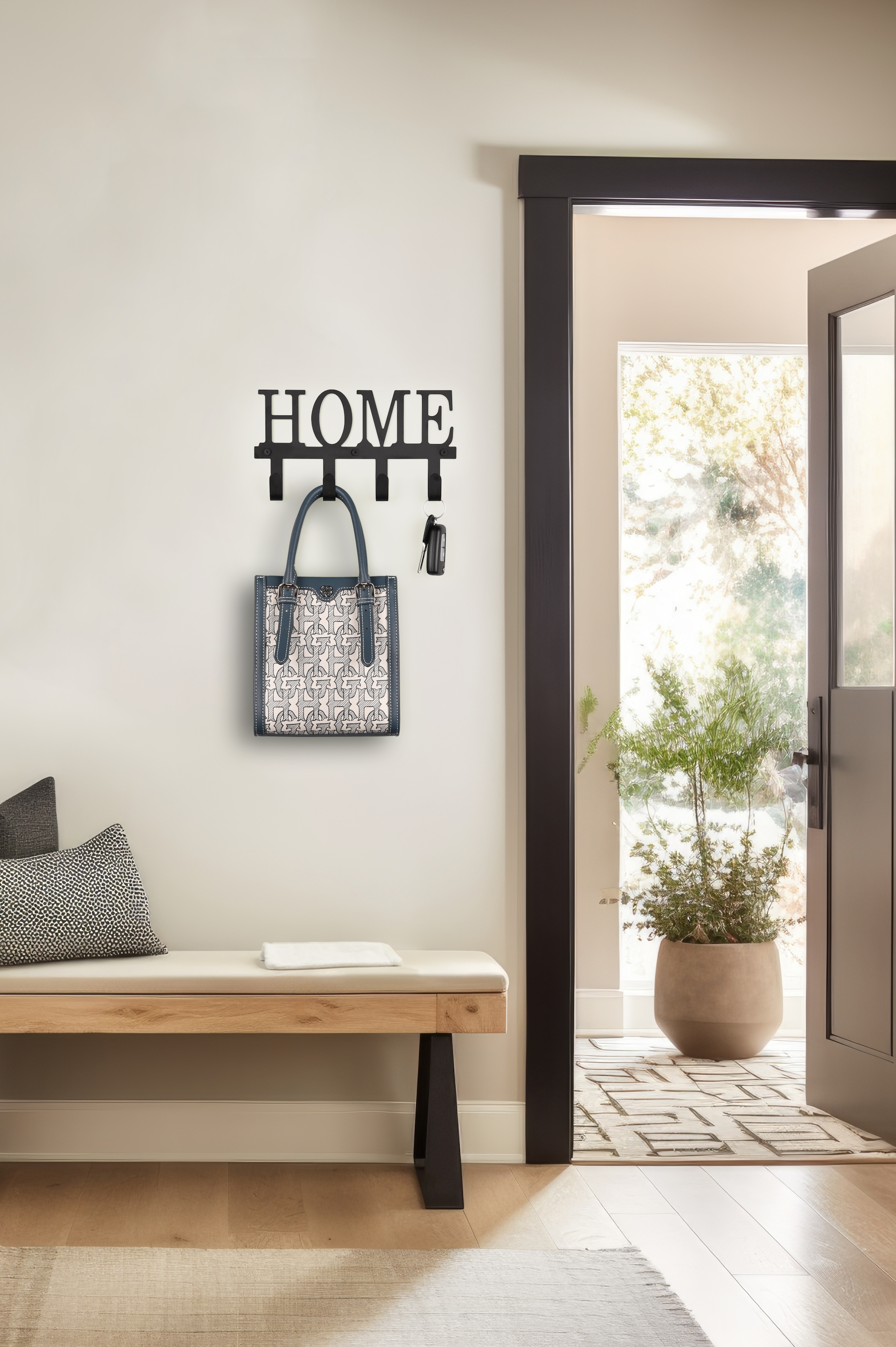 MIRRORS AND MORE Garderobe »Nelly«, (1 St.), Home Schriftzug mit 4 Haken