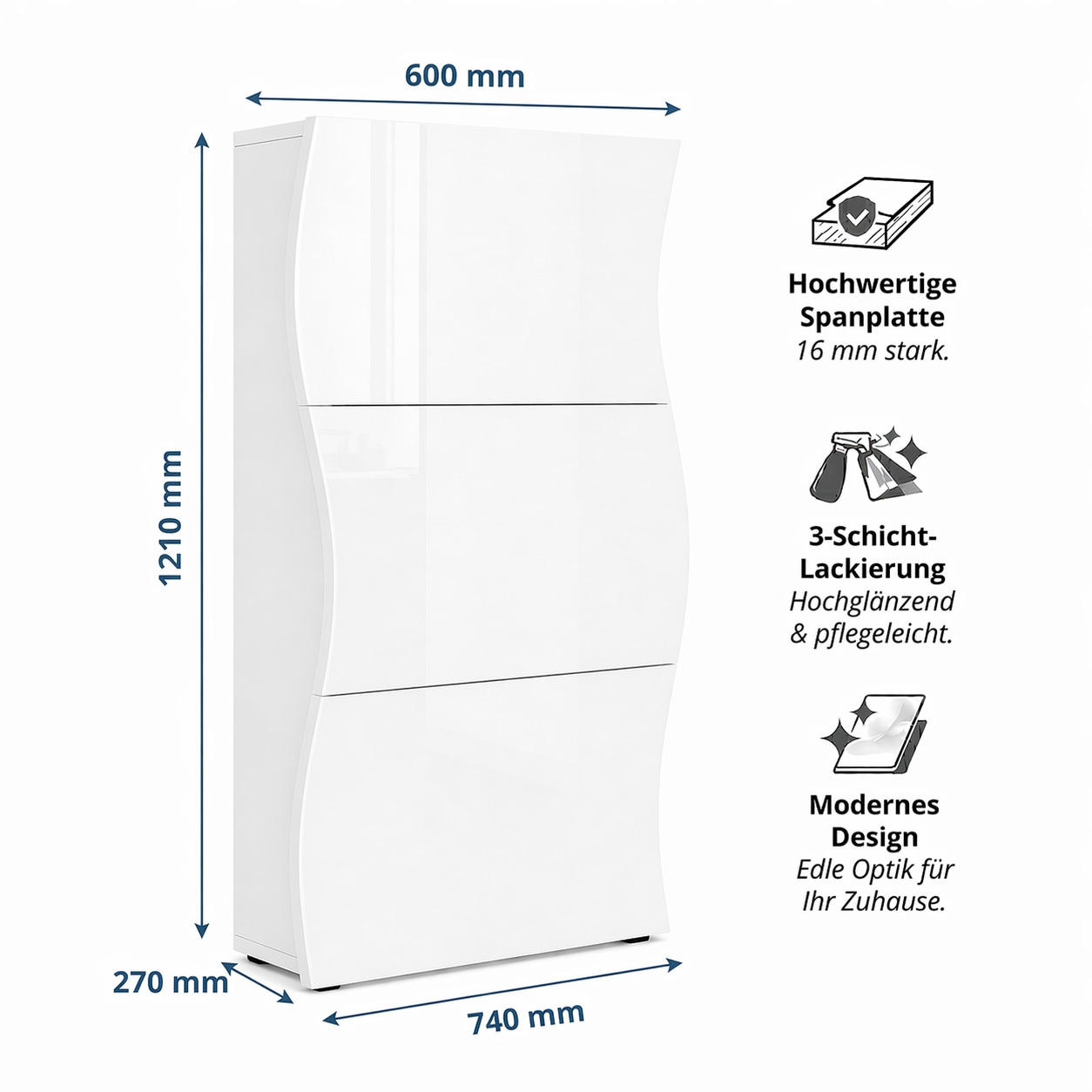 OTTO home Schuhschrank »Luxor 3, Schuhklapper, Schuhkommode, Höhe 121 cm« UV-lackiert, Hochglanz, grifflos, 3-Klappen