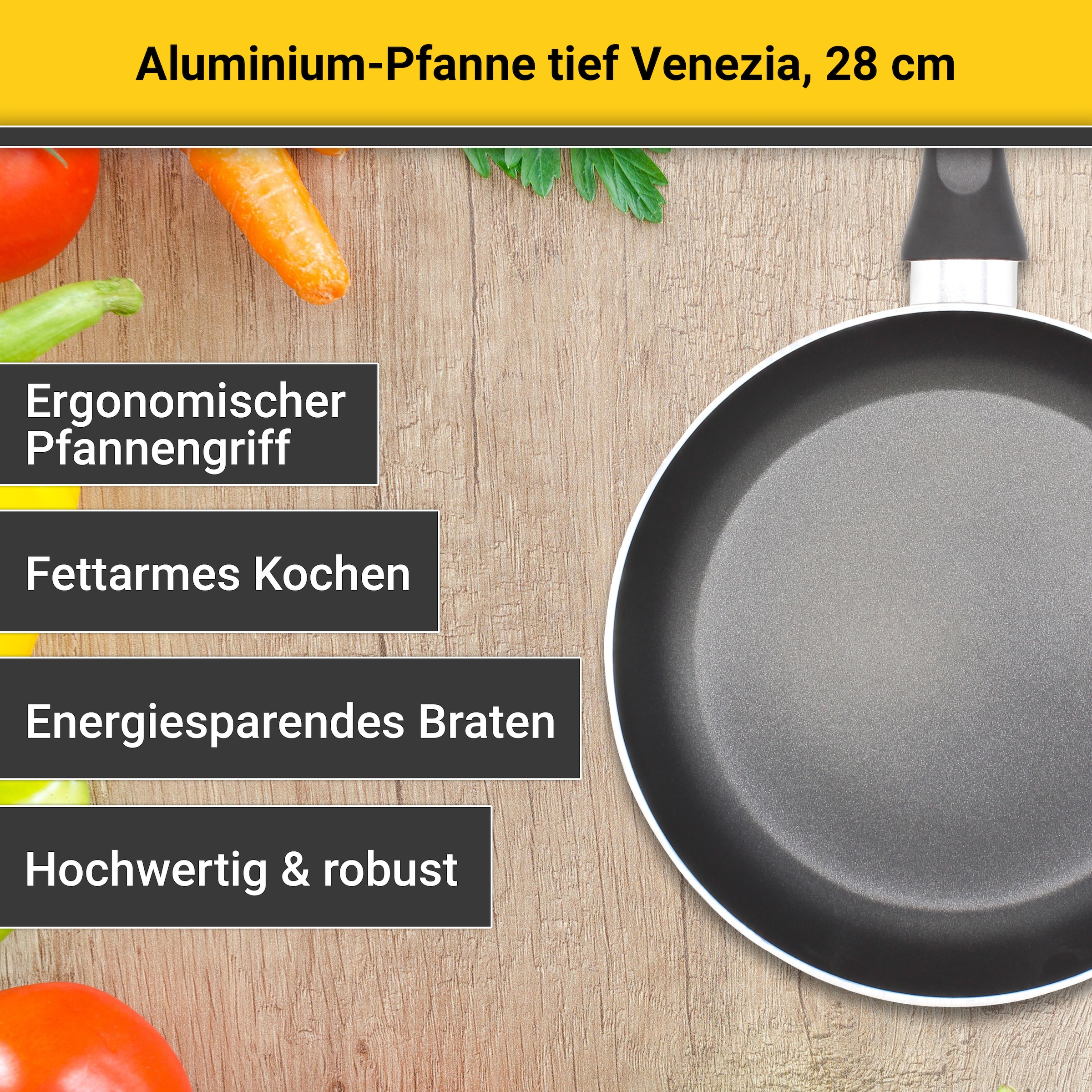Krüger Bratpfanne »Aluminium Pfanne tief Venezia, 28 cm«, Aluminium, (1 tlg.), für Induktions-Kochfelder geeignet