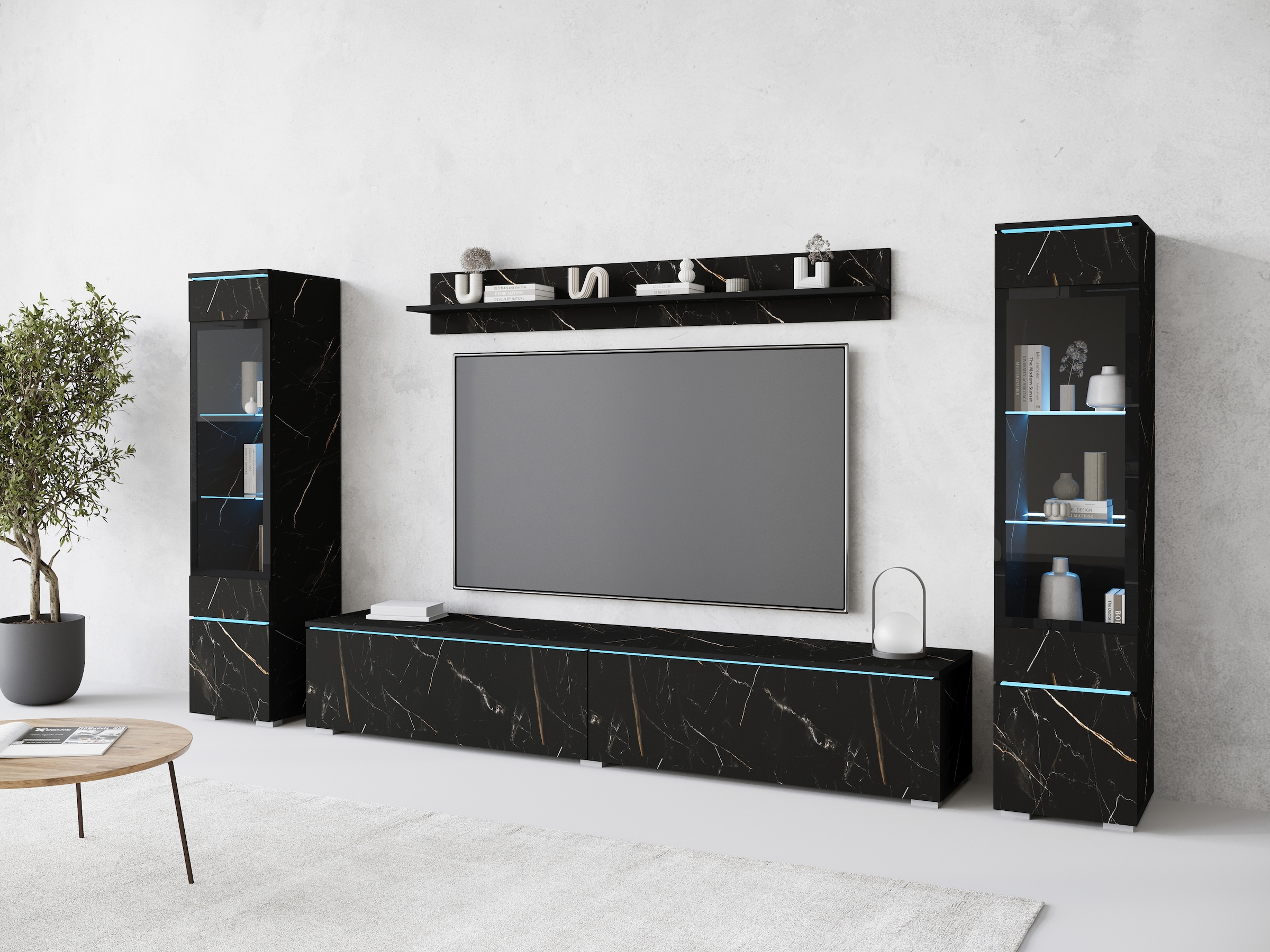 INOSIGN Wohnwand »VERA II, Vitrinen Türanschlag wechselbar«, (Komplett-Set, 4 St.), Vitrine mit Verglasung, stehend und hängend, inklusive Beleuchtung