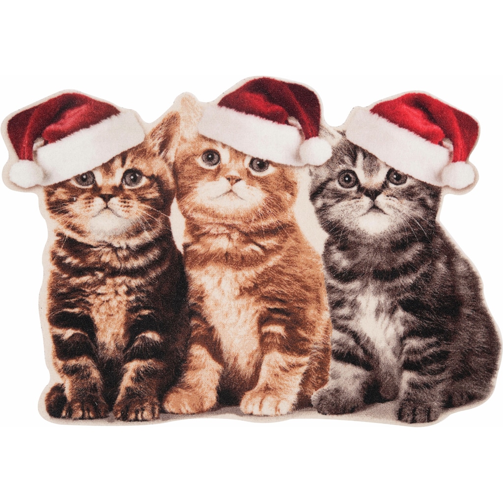 HANSE Home Fußmatte »Weihnachtskatzen«, rechteckig, Motiv Katzen, Pflegeleicht, Rutschfest, Weihnachten, Waschbar