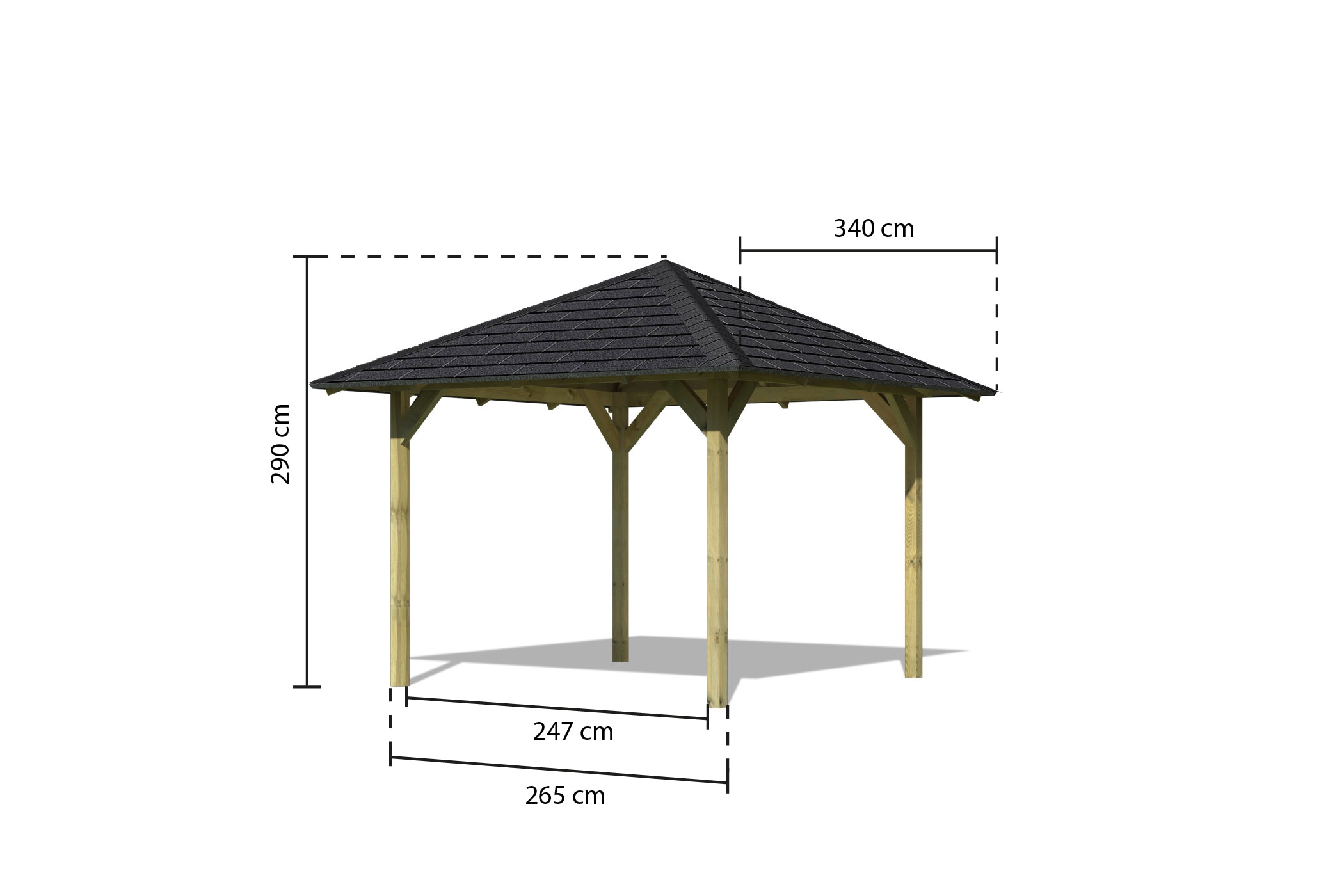Karibu Pavillon »Sevilla«, (Set), BxTxH: 340x340x290 cm, mit schwarzen Dachschindeln