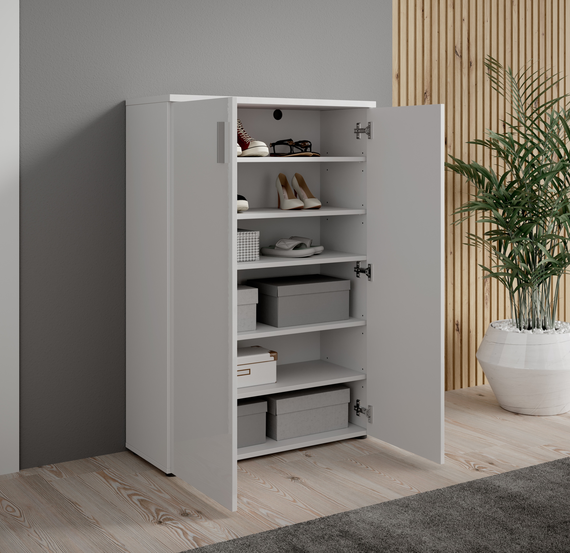 HBZ Schuhschrank »Lincoln weiß Glanz, BxHxT 80x120x35 cm«, (1 St.), Schuhschrank mit 2 Türen, 4 Einlegeböden