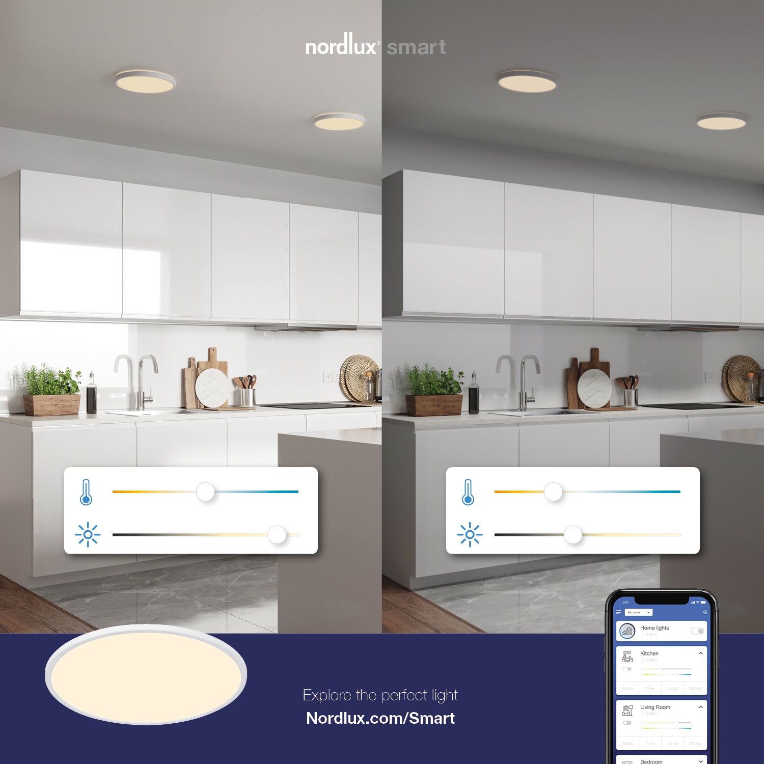 Nordlux Smarte LED-Leuchte »Oja Smartlight«, 1 flammig-flammig, LED-Leuchte,Steuerung Helligkeit+Lichtfarbe, 3tlg43cm