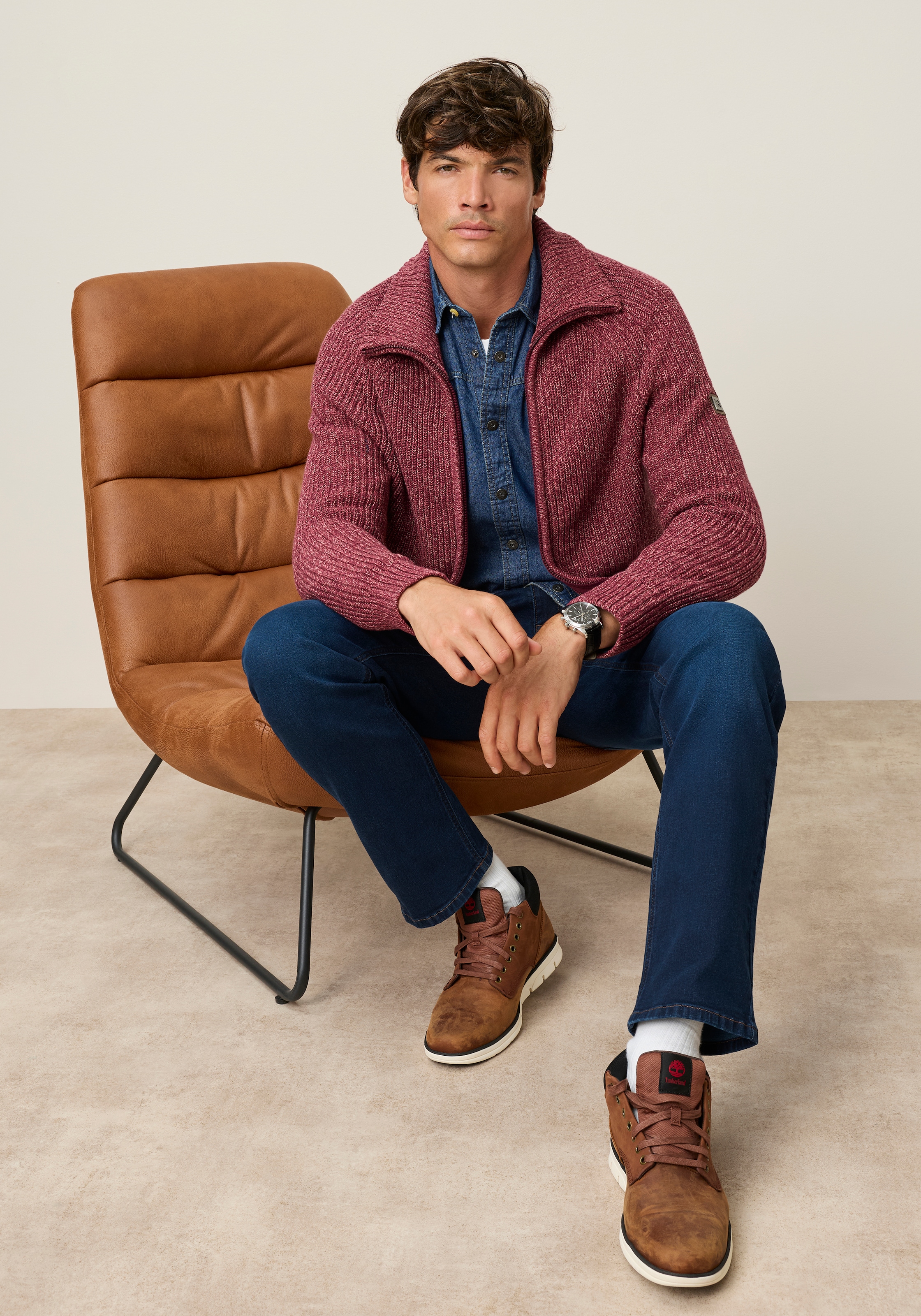 Man's World Strickjacke »Mit Stehkragen & Reißverschluss melierte Optik« regular fit, mit Raglanärmeln