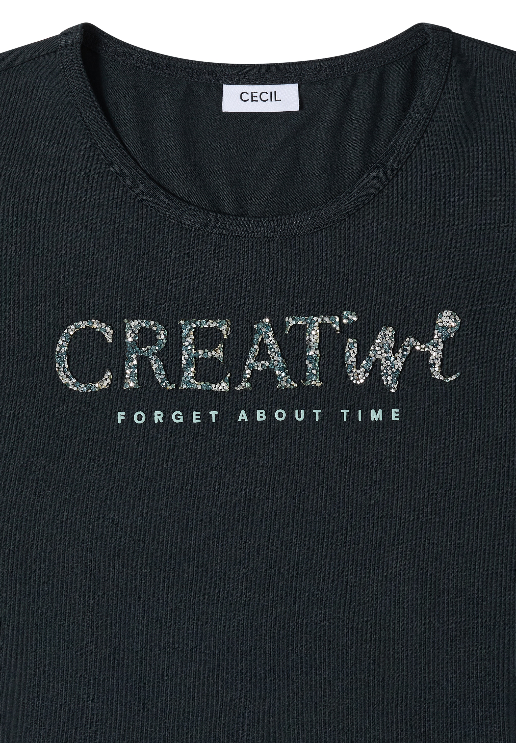 Cecil Print-Shirt Sommershirt mit Rundhals und Glitzer-Wording