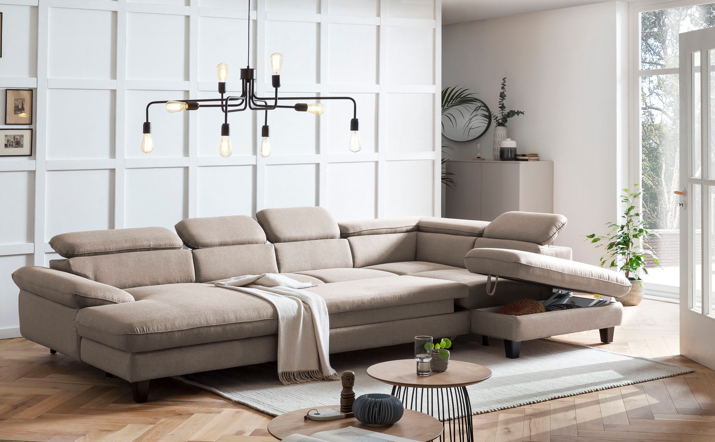Home affaire Wohnlandschaft »Pilot U-Form«, mit Kopfteilverstellung, wahlweise mit Bettfunktion & Bettkasten