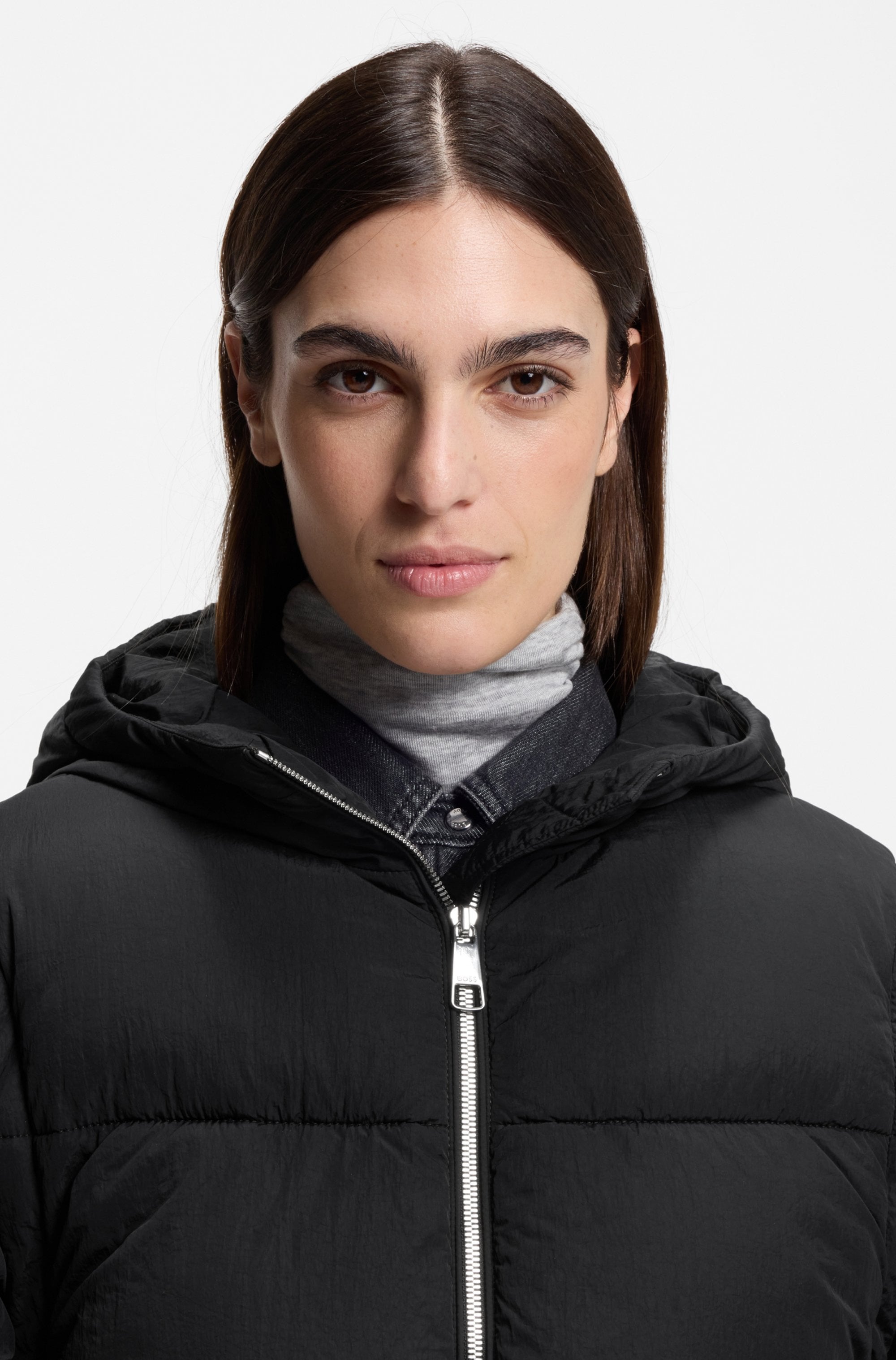 BOSS ORANGE Steppjacke »Polala Premium Damenmode«, (2 St.), mit Kapuze, mit abnehmbaren Ärmeln und Schal