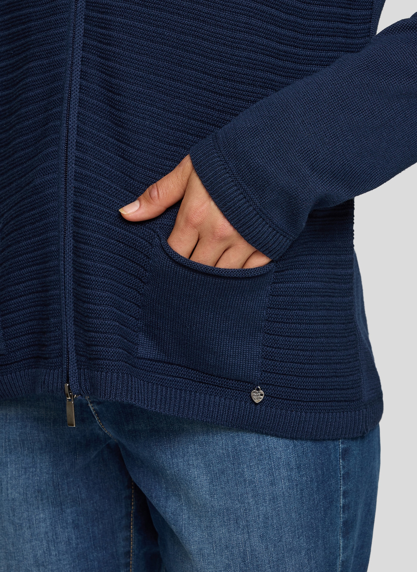 Rabe Strickjacke mit Reißverschluss und Stehkragen