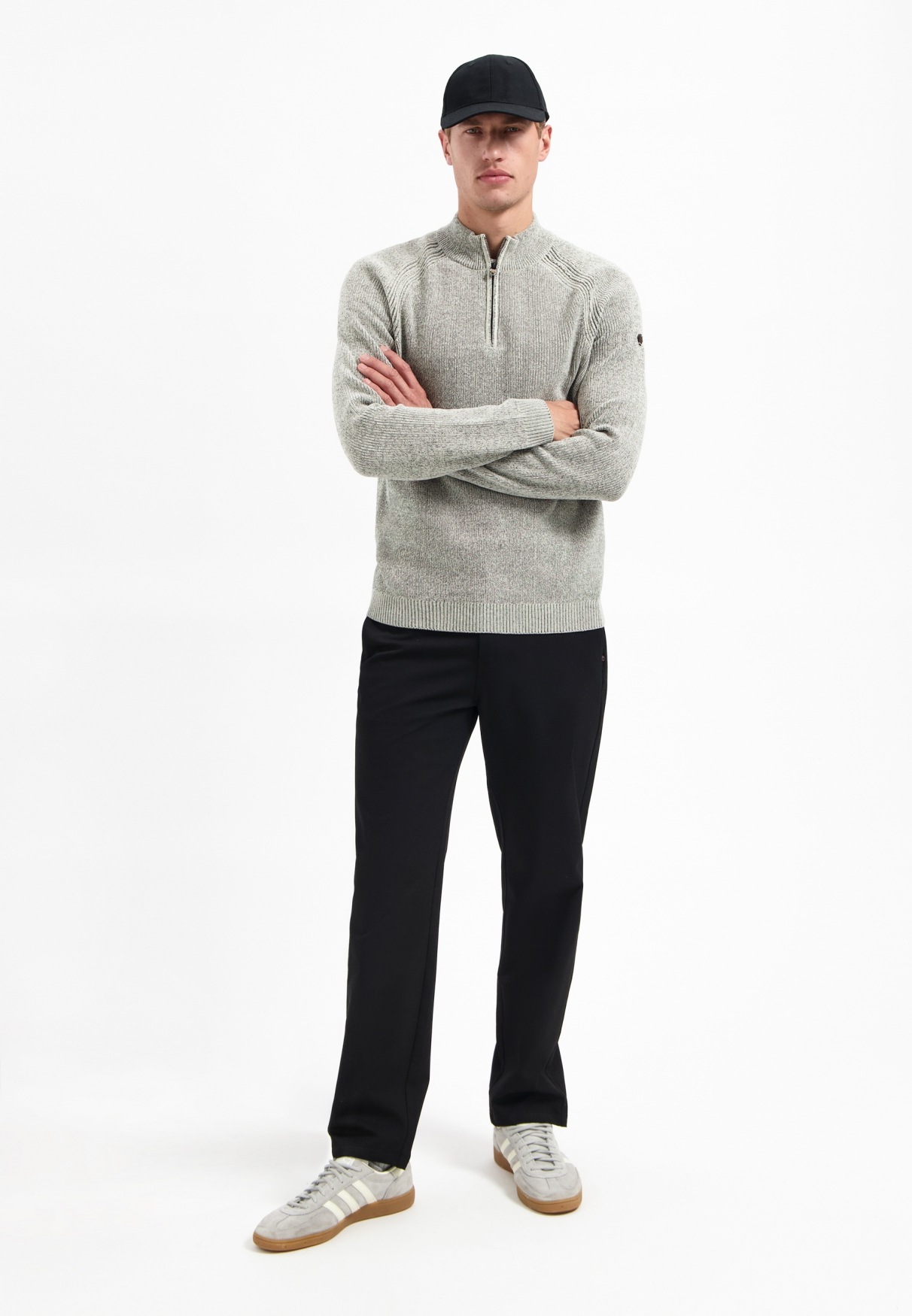 NO EXCESS Stehkragenpullover »No Excess Melierter Half-Zip-Pullover«